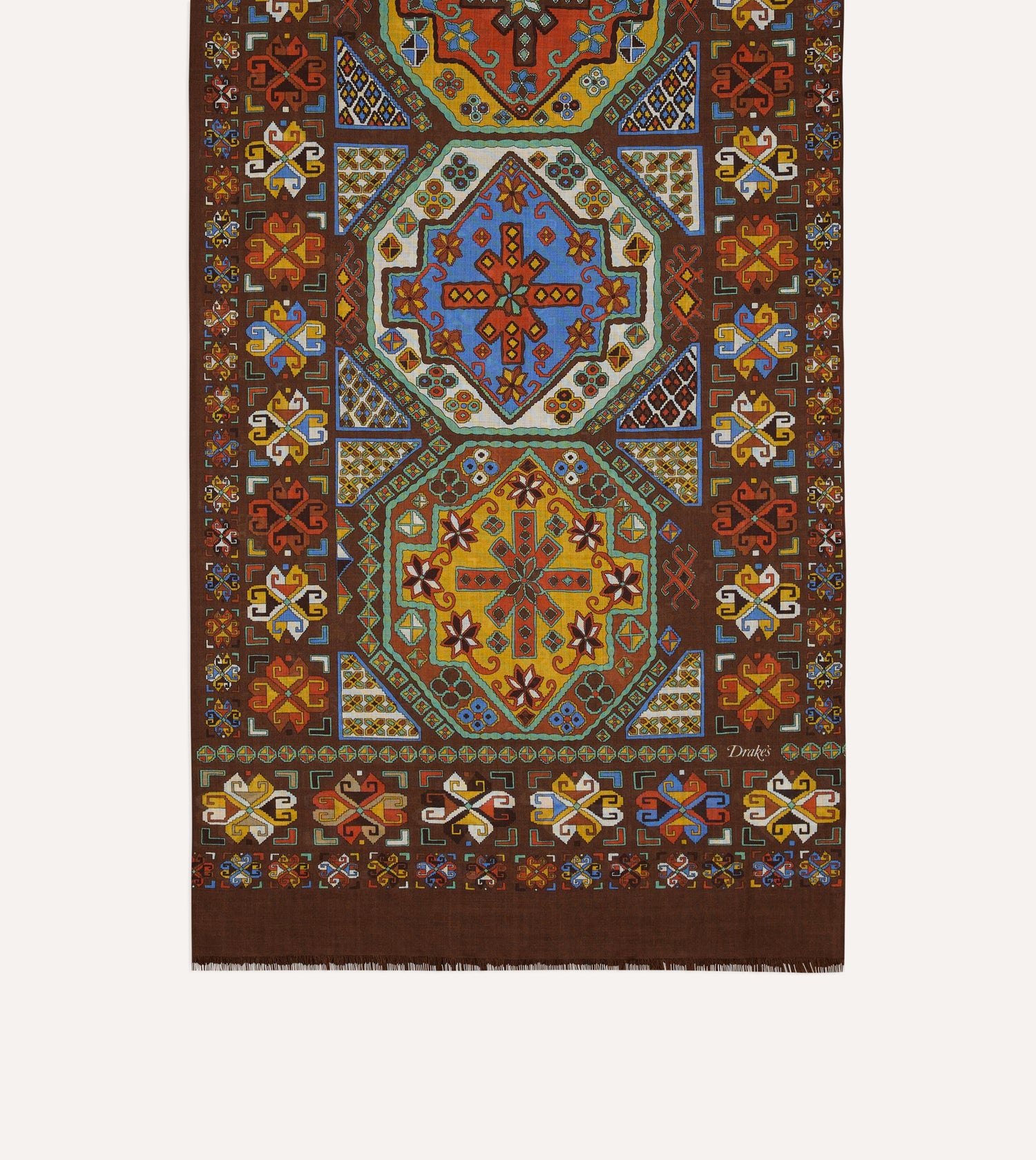 Brown Carpet Print Tubular Wool-Silk Scarf