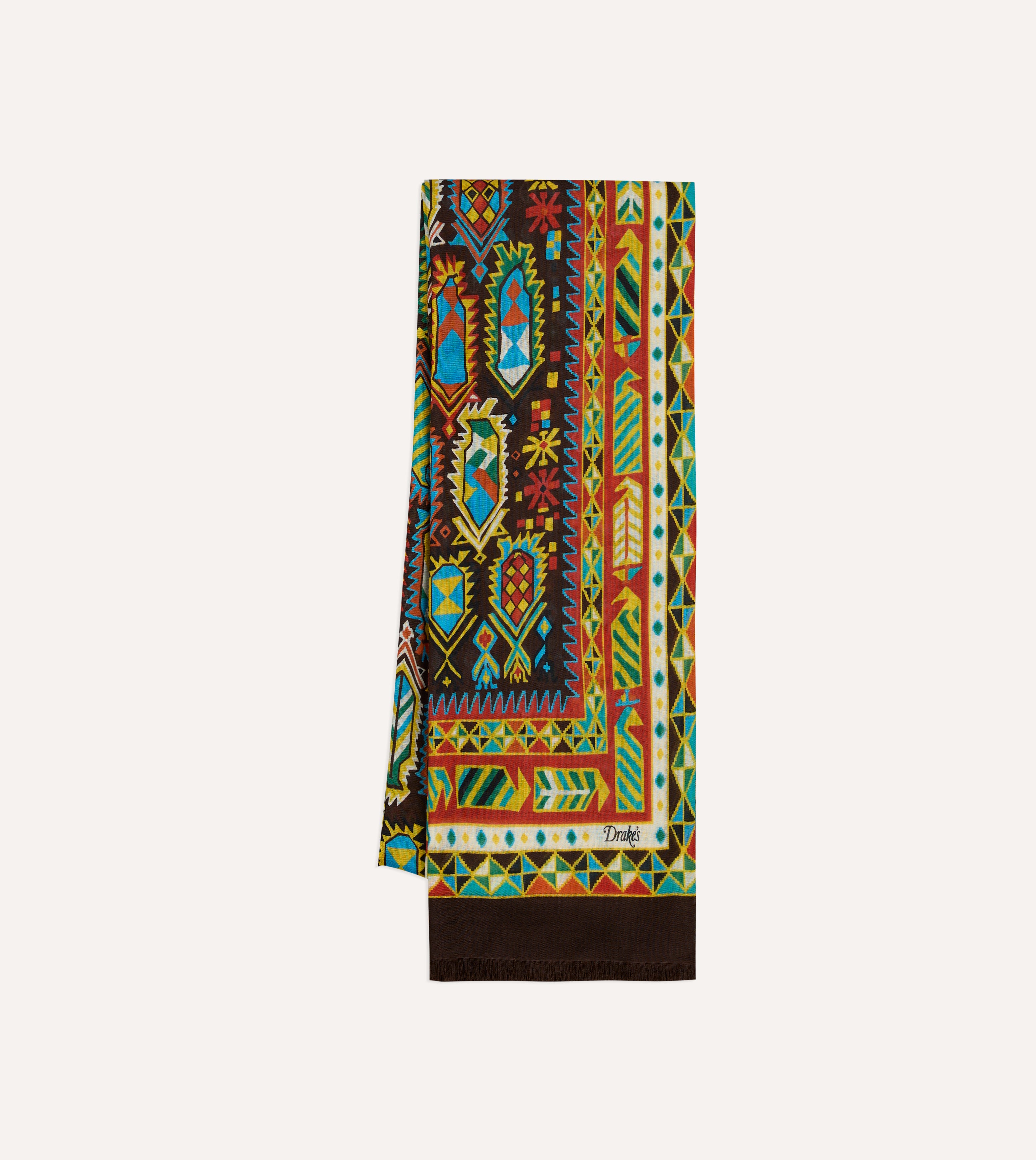 Brown Rug Print Tubular Wool-Silk Scarf