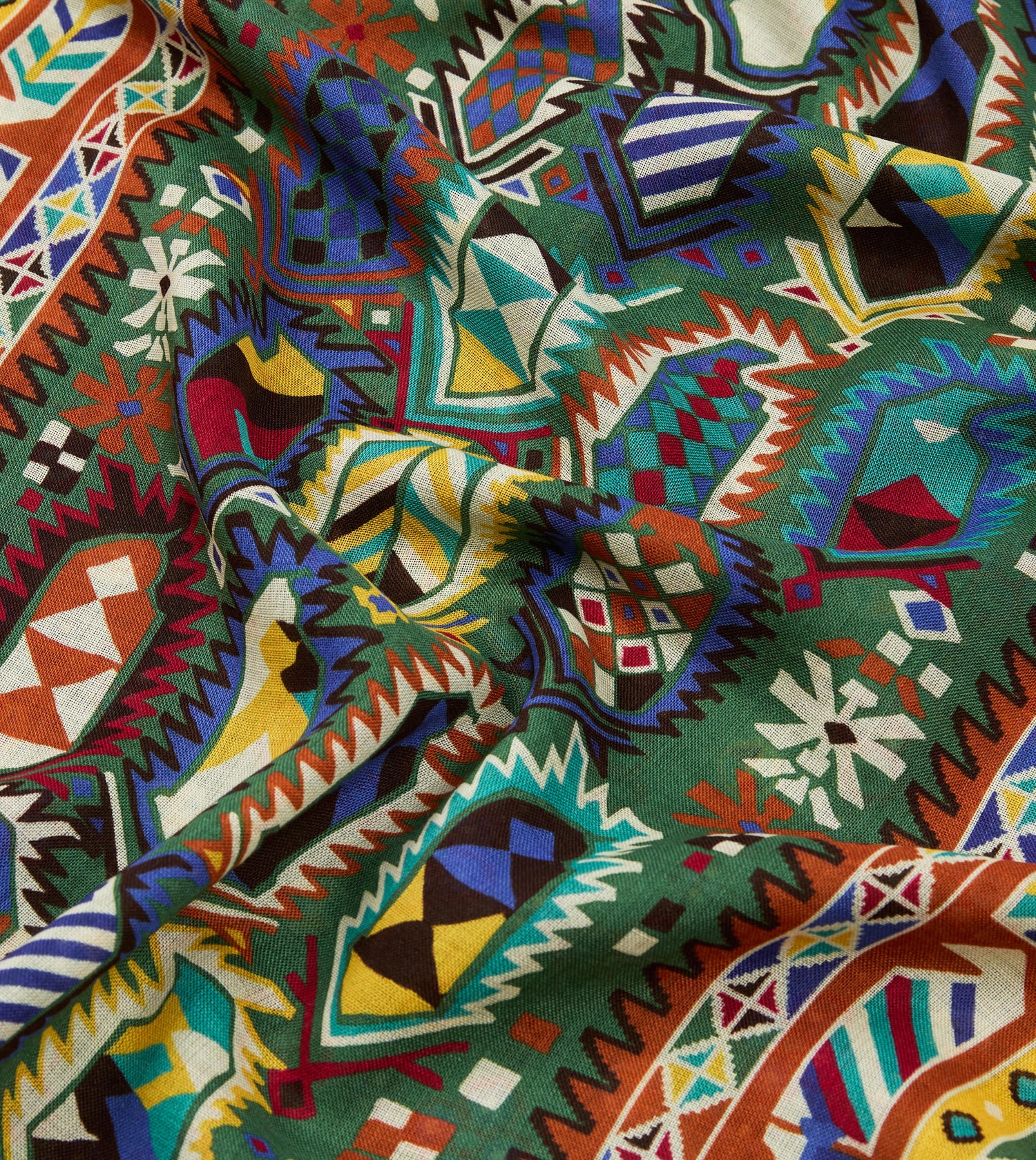 Olive Rug Print Tubular Wool-Silk Scarf