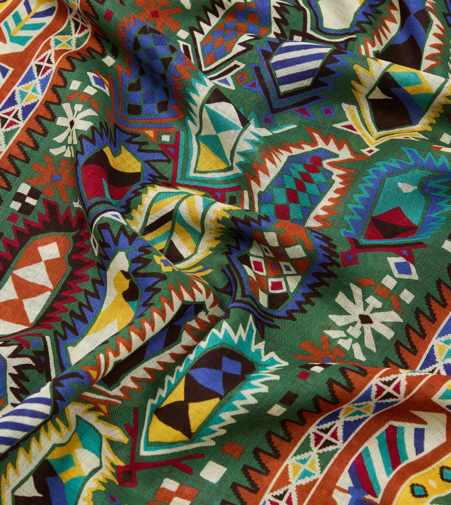 Olive Rug Print Tubular Wool-Silk Scarf