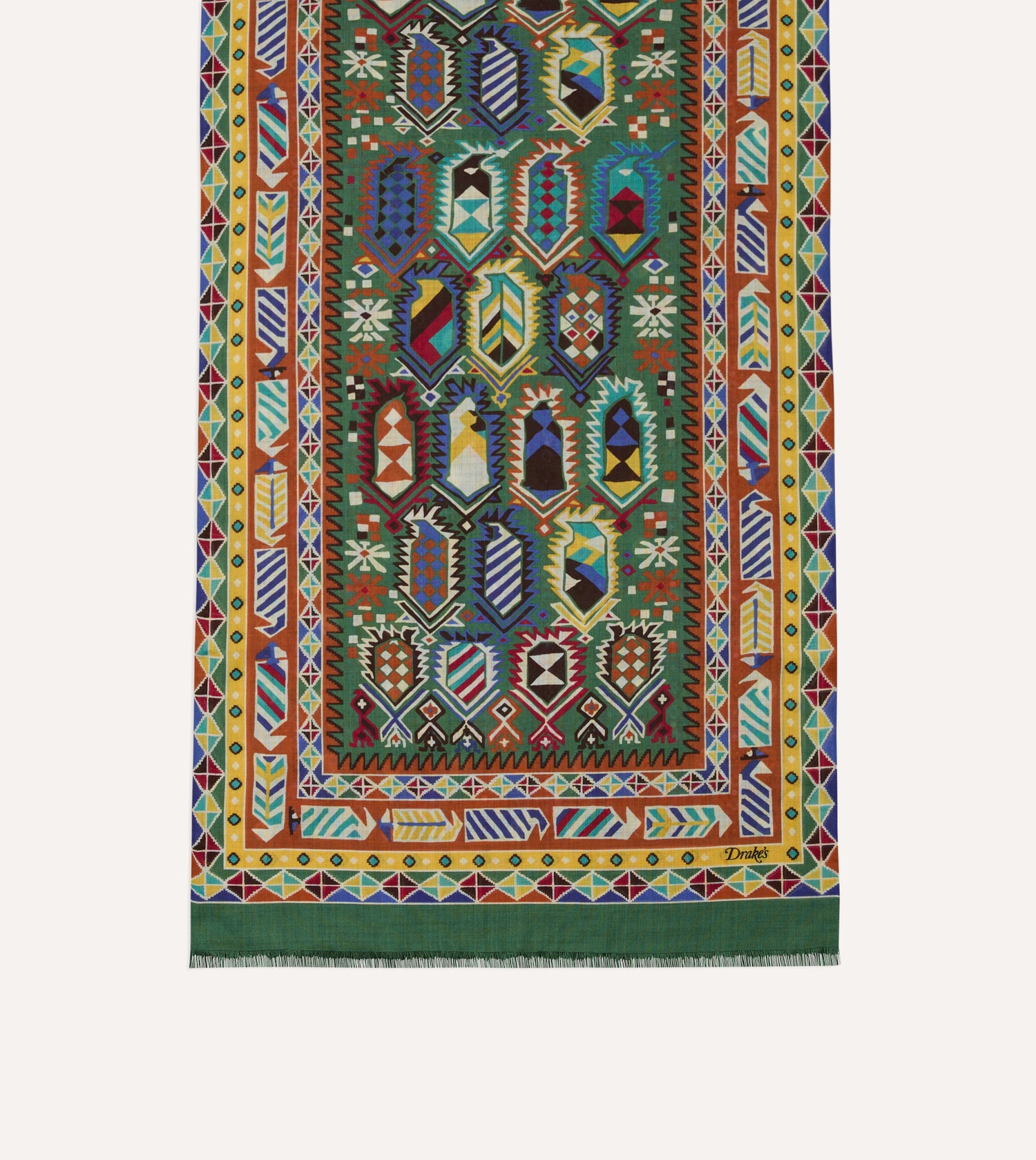 Olive Rug Print Tubular Wool-Silk Scarf