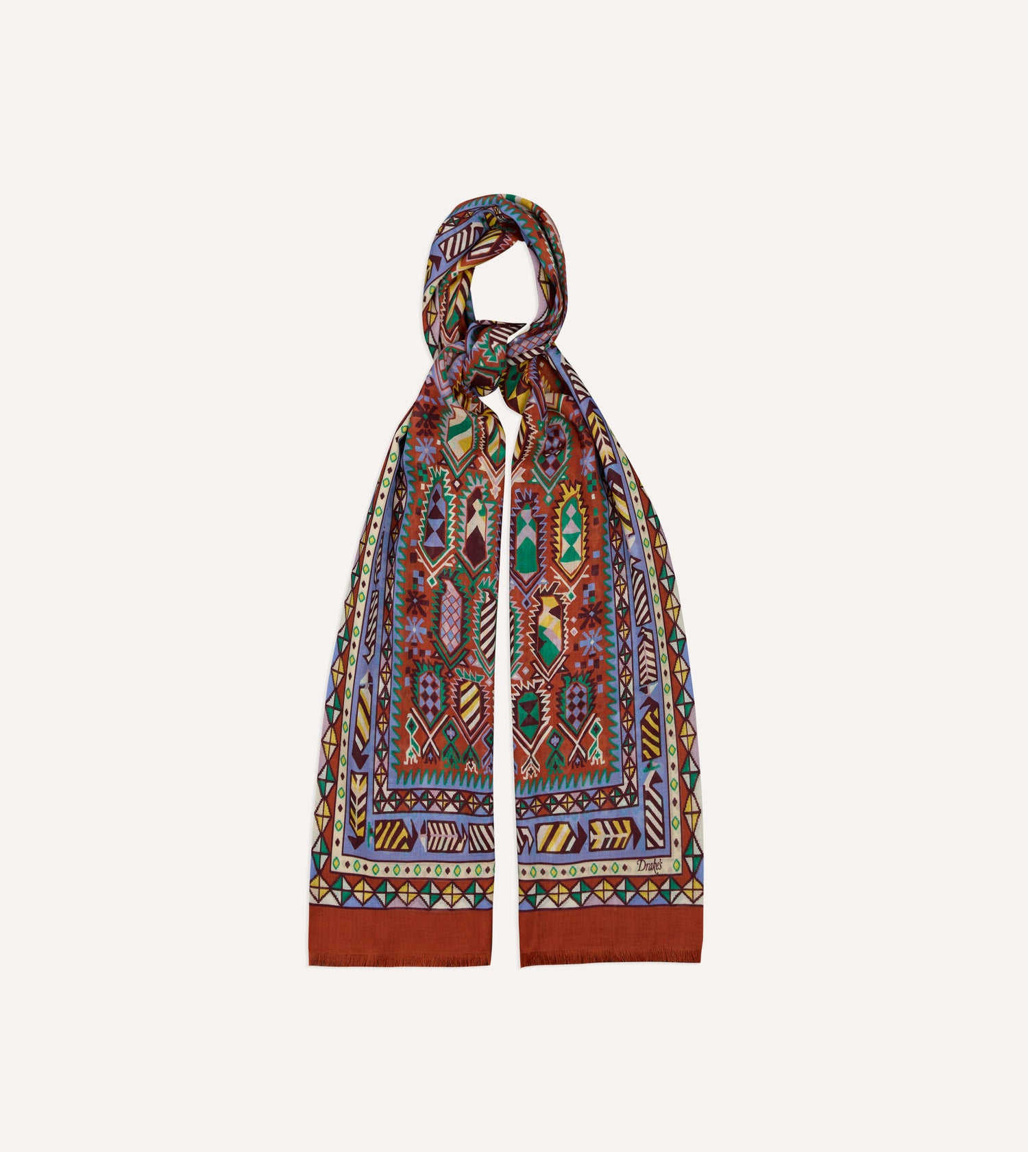 Rust Rug Print Tubular Wool-Silk Scarf