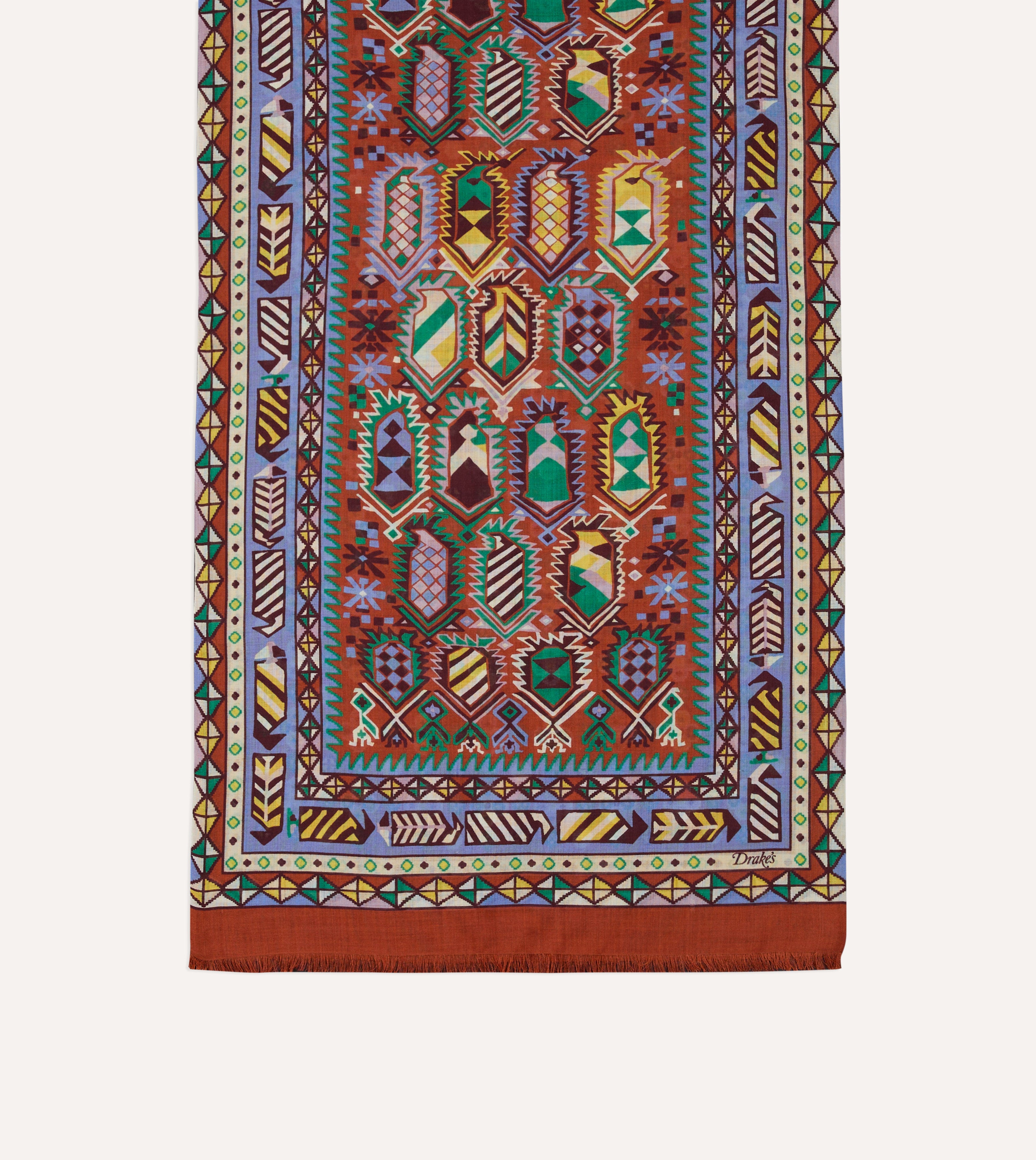 Rust Rug Print Tubular Wool-Silk Scarf – Drakes US