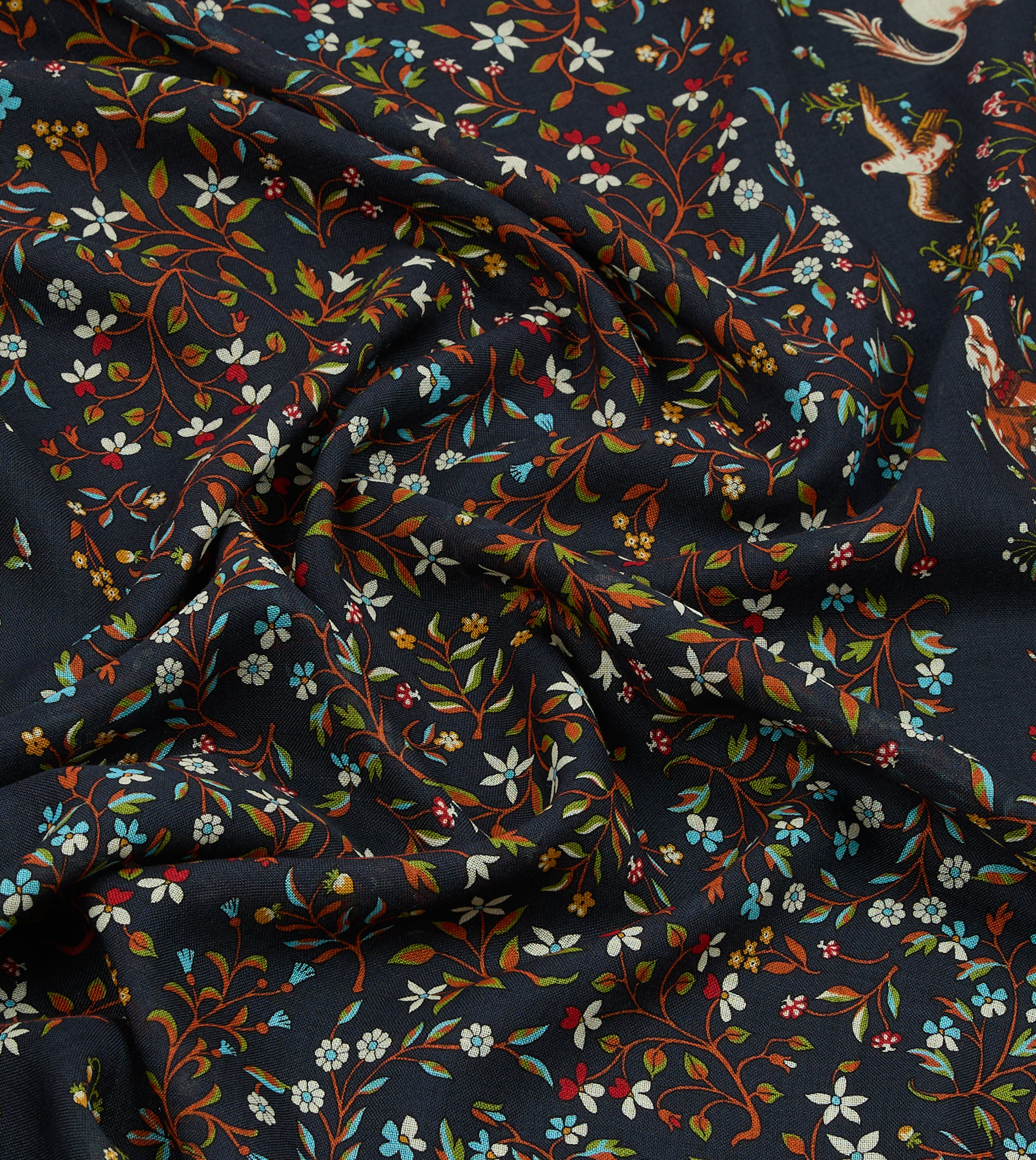 Navy Unicorn Garden Print Tubular Wool-Silk Scarf – Drakes US