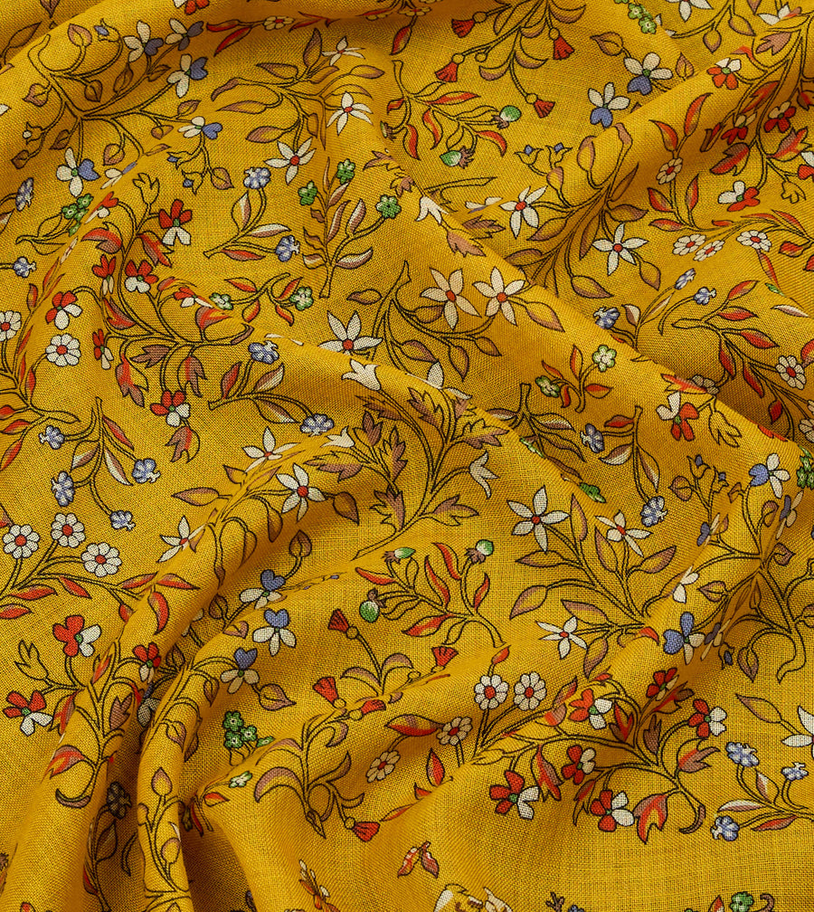 Yellow Unicorn Garden Print Tubular Wool-Silk Scarf