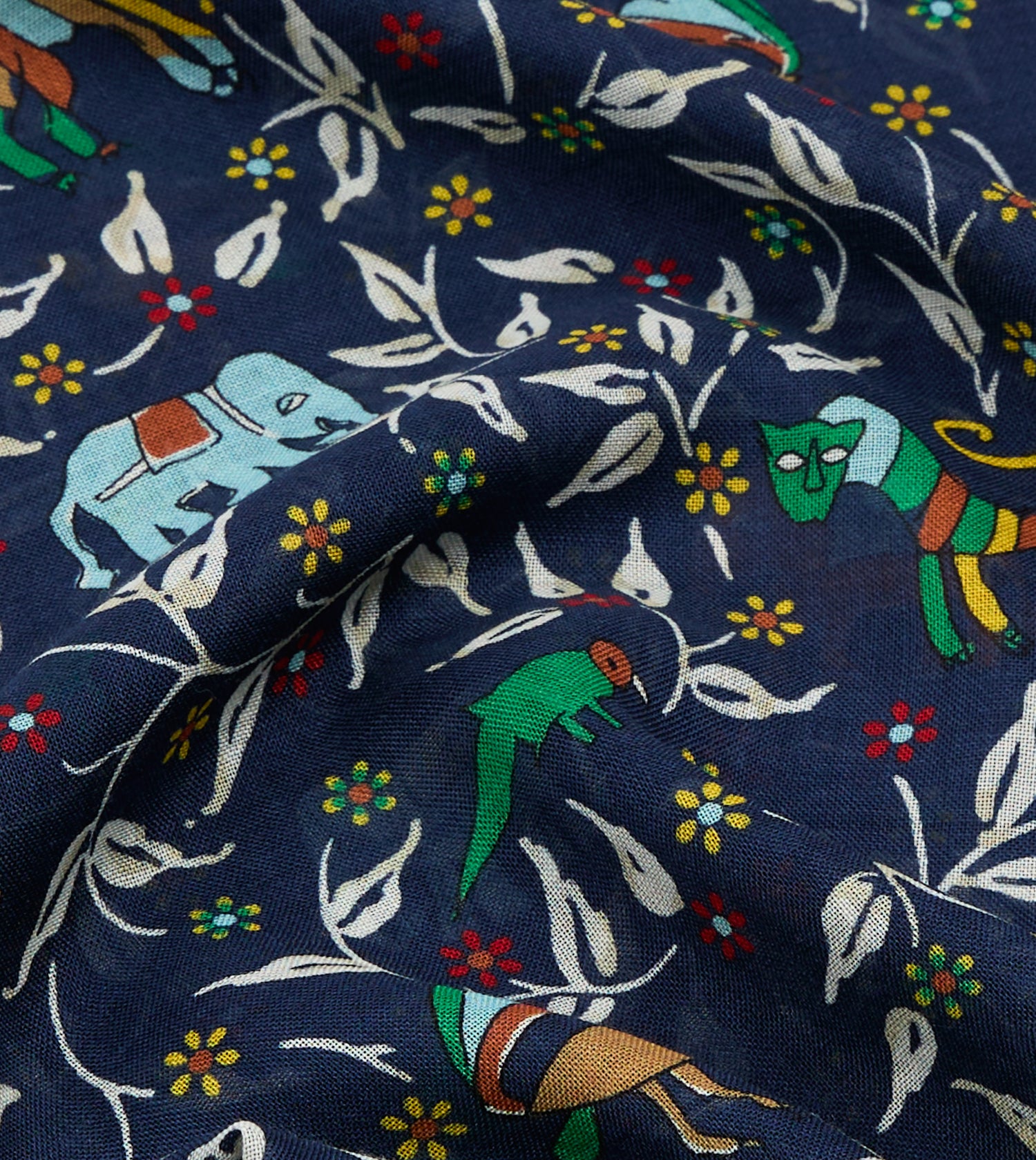 Navy Loose Animal Print Wool-Silk Scarf