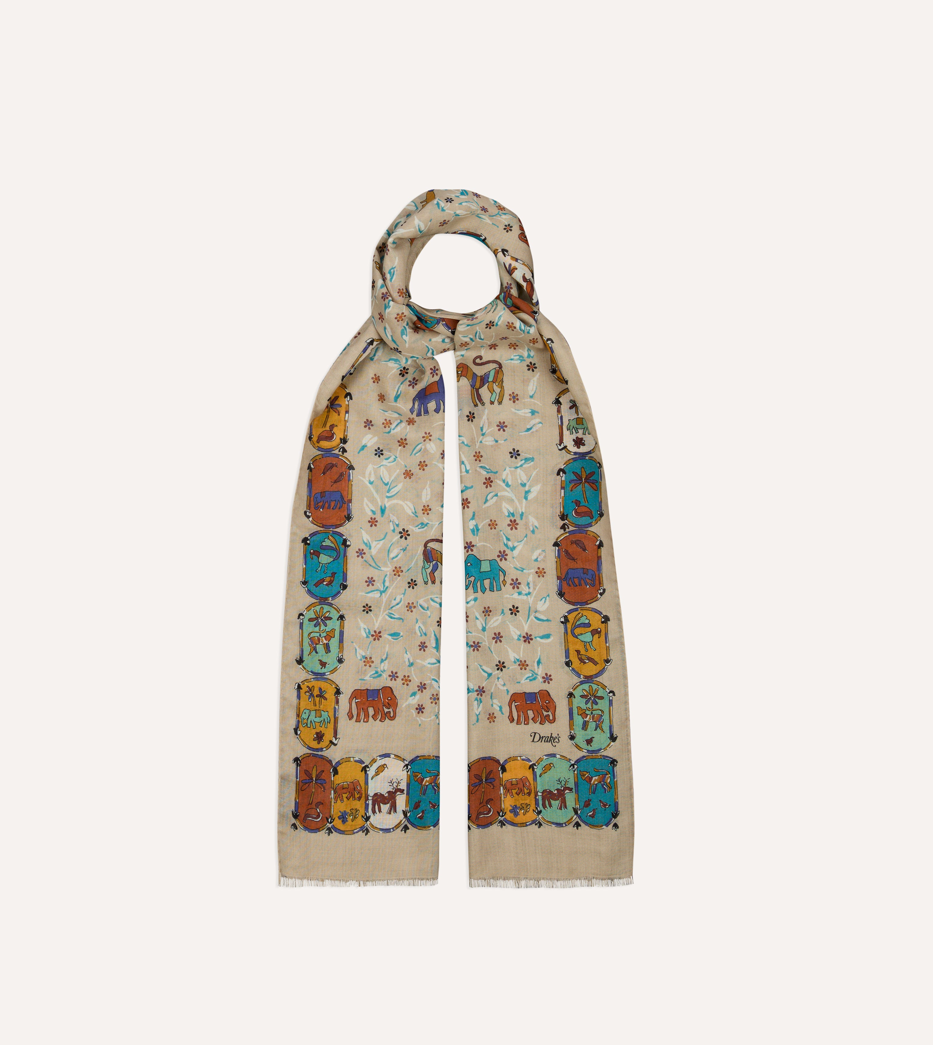 DRAKE'S / コットンシルク ストール / イタリア製 Ecru Loose Animal Print Wool-Silk Scarf – Drakes US