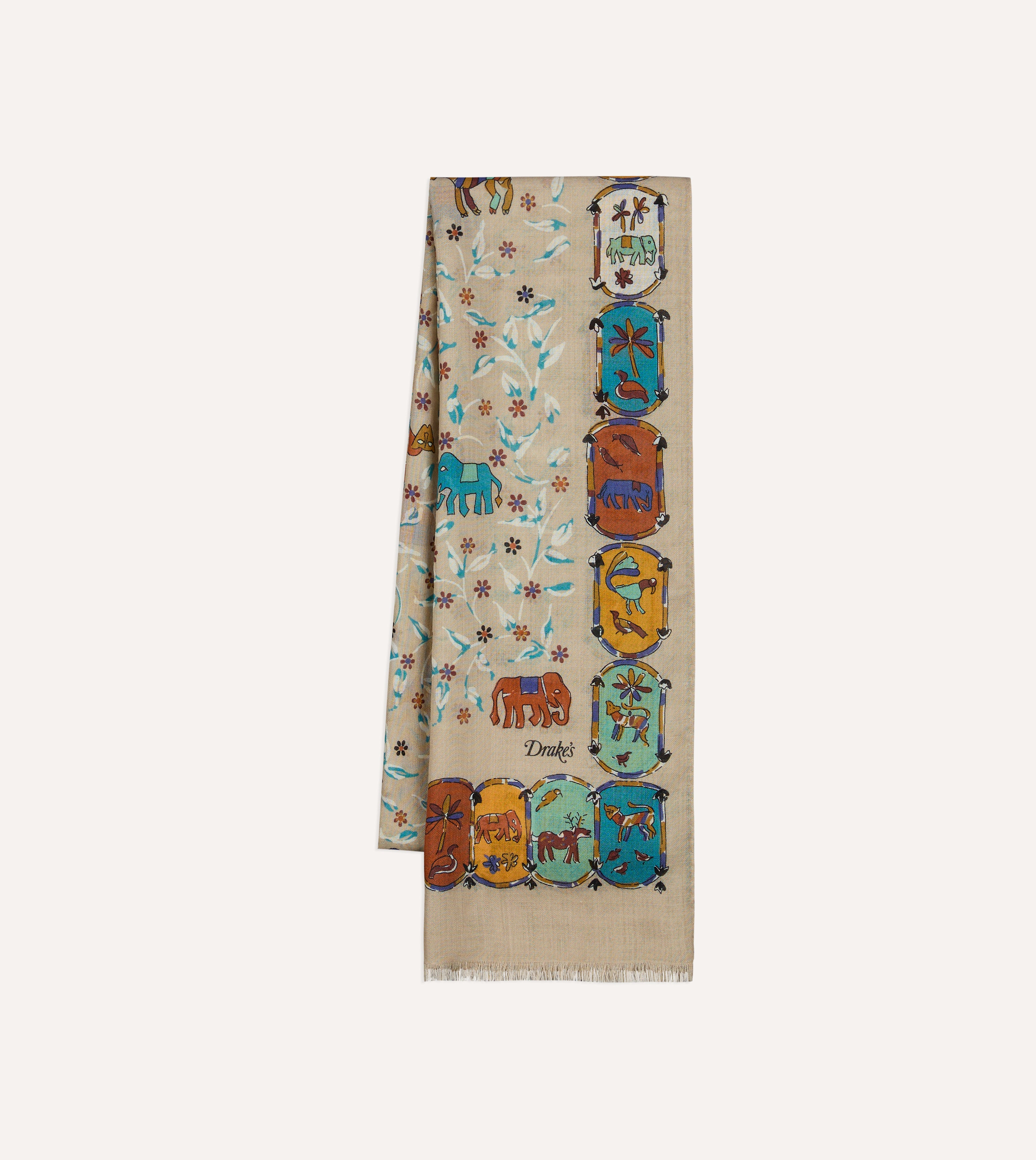 Ecru Loose Animal Print Wool-Silk Scarf – Drakes US