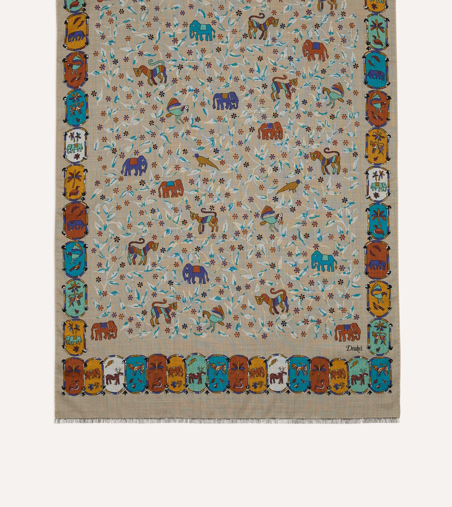 Ecru Loose Animal Print Wool-Silk Scarf