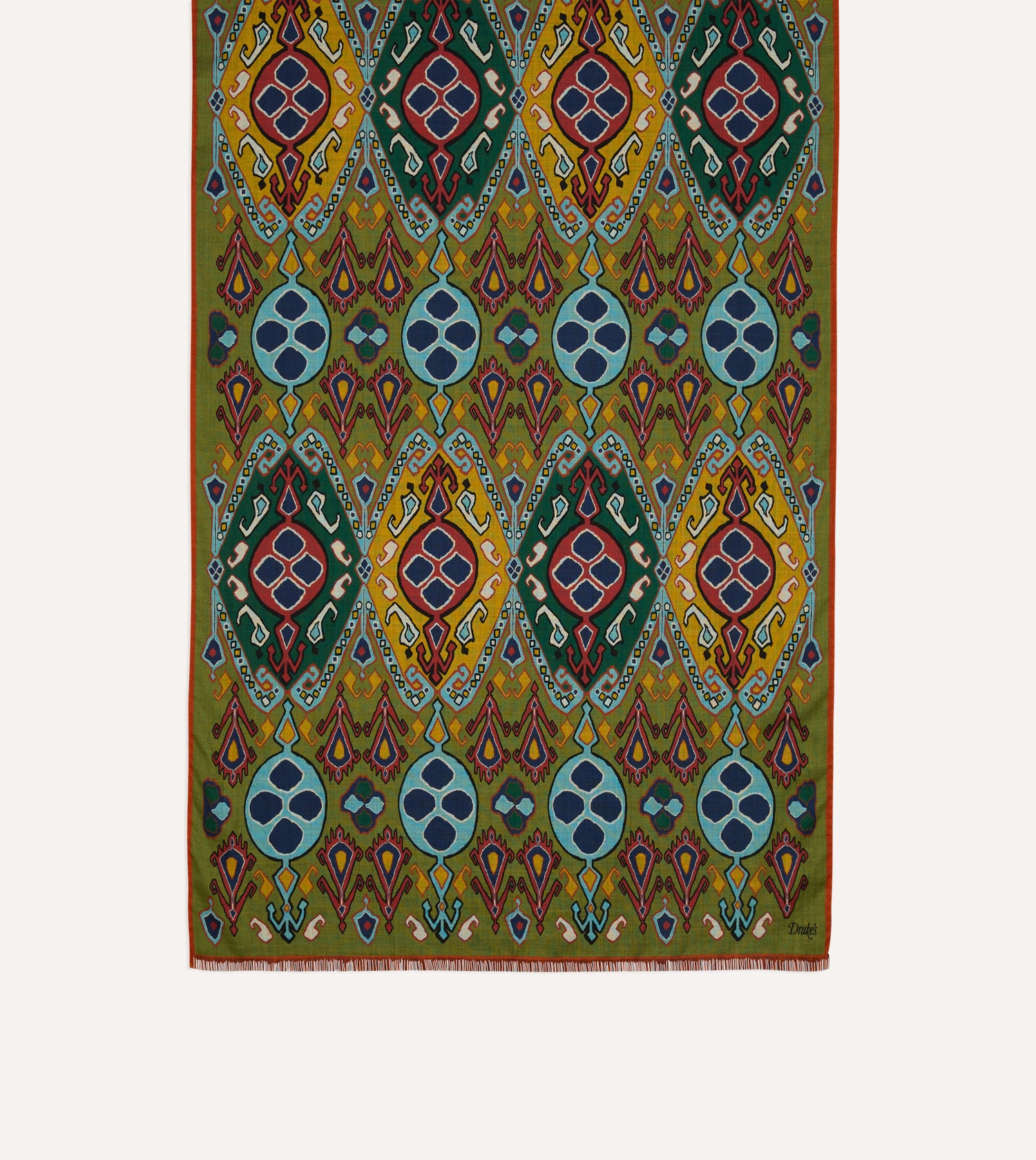 Olive Tapestry Print Wool Silk Scarf