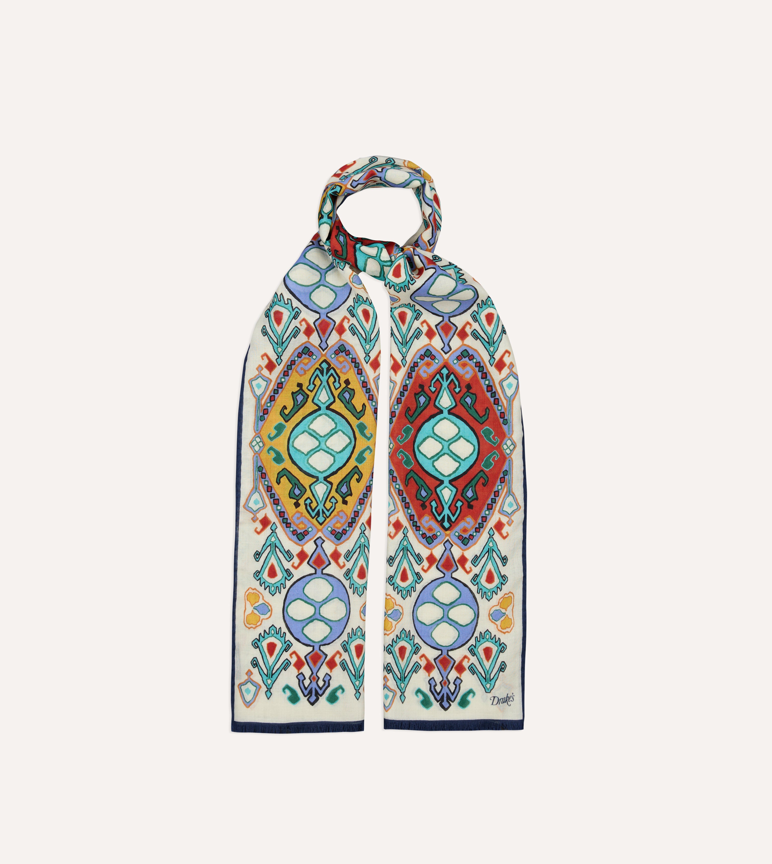 Ecru Tapestry Print Wool Silk Scarf – Drakes US