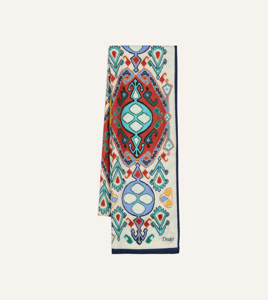 Ecru Tapestry Print Wool Silk Scarf – Drakes US