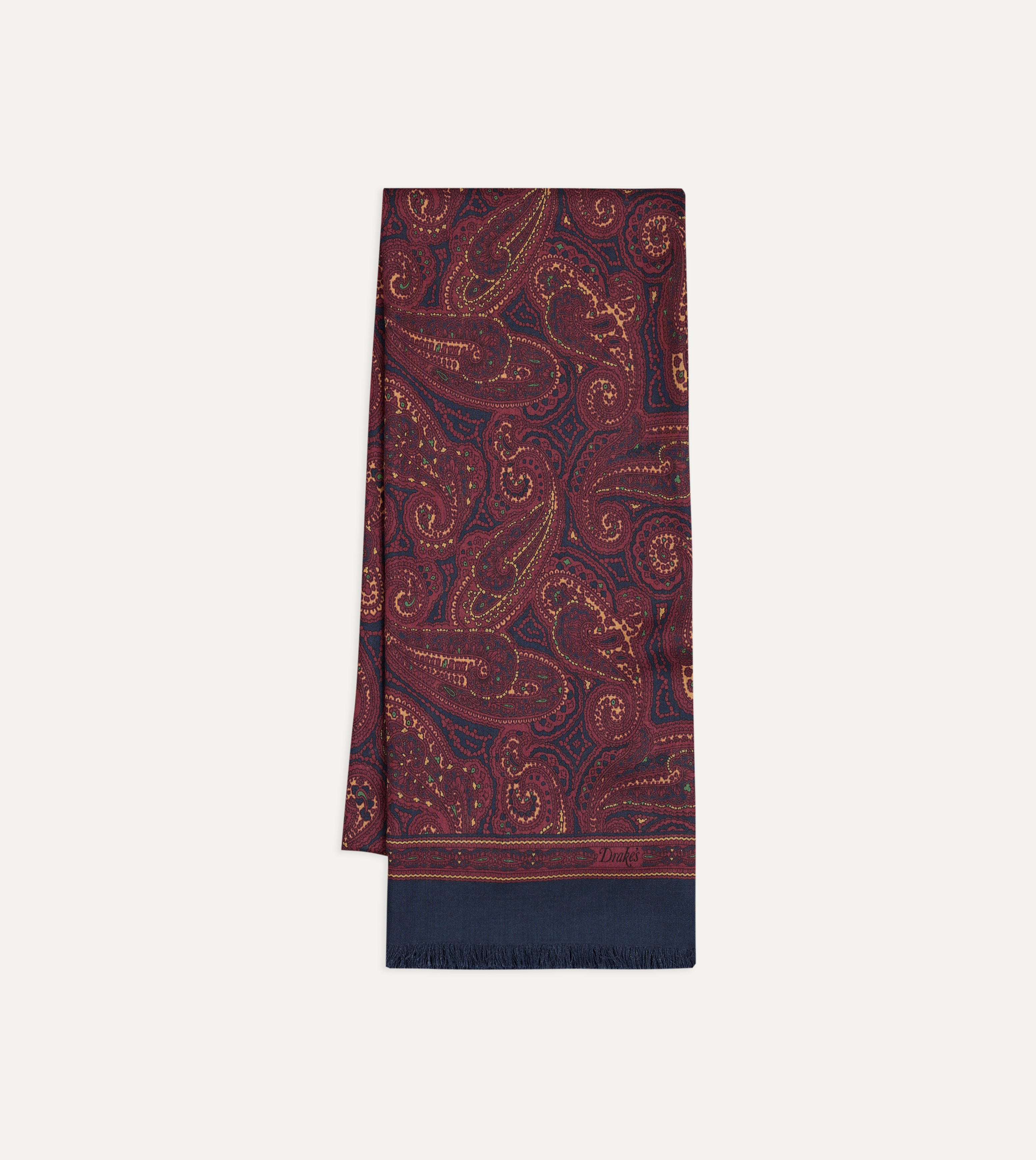 Navy and Red Paisley Print Tubular Silk Scarf