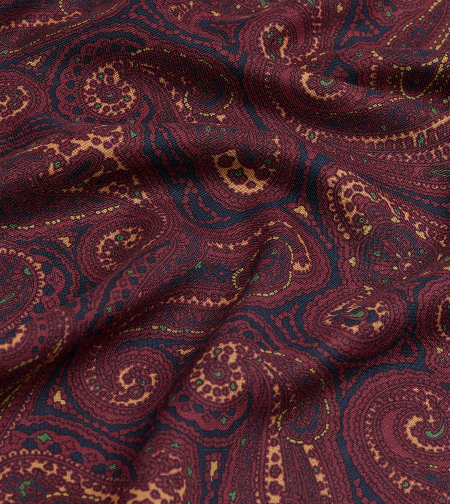 Navy and Red Paisley Print Tubular Silk Scarf