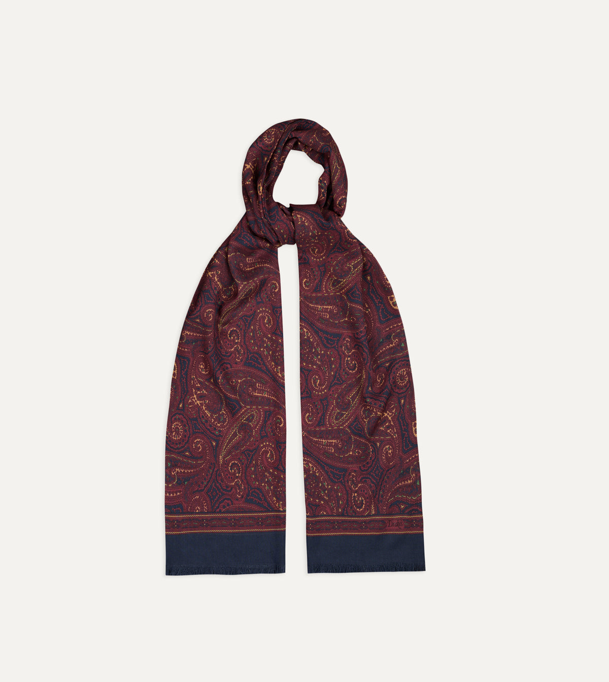 Navy and Red Paisley Print Tubular Silk Scarf