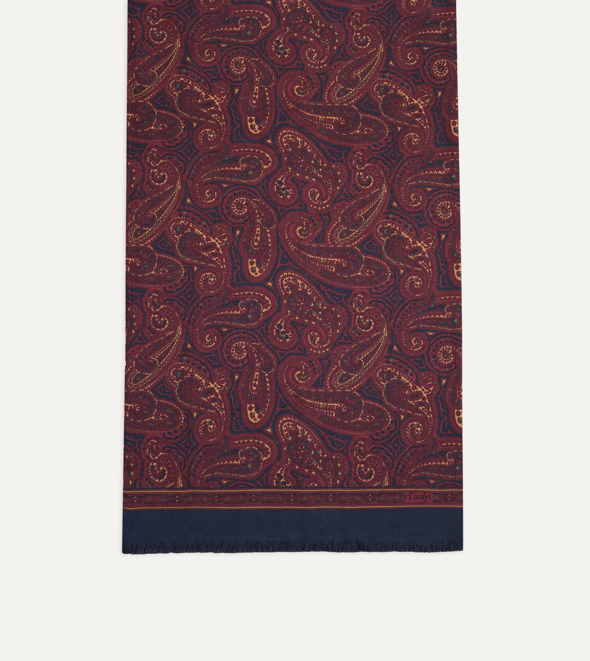 Navy and Red Paisley Print Tubular Silk Scarf