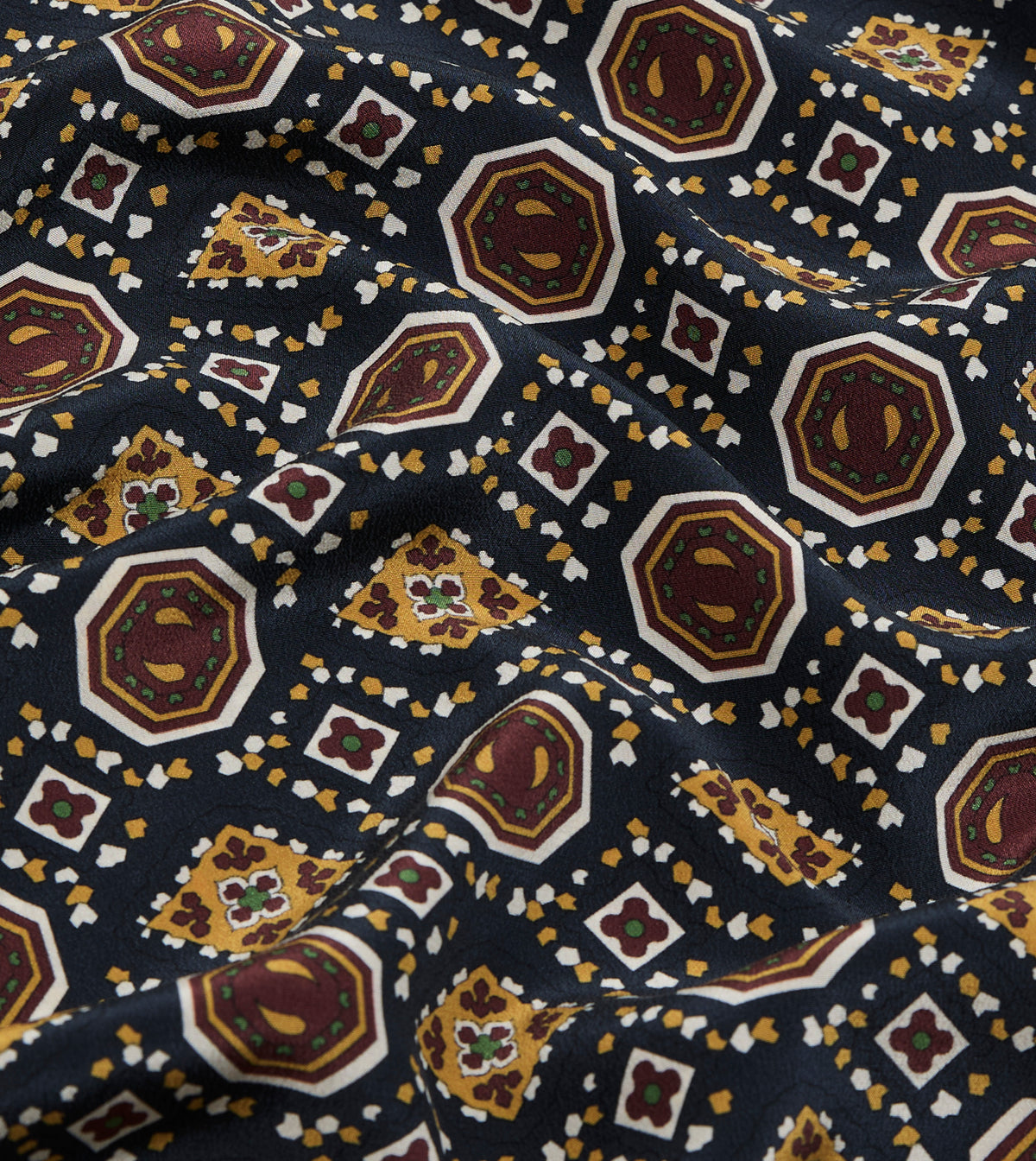 Navy Medallion Print Tubular Silk Scarf