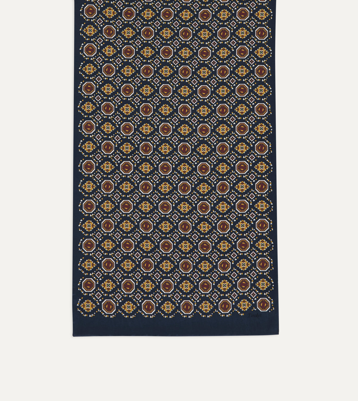Navy Medallion Print Tubular Silk Scarf