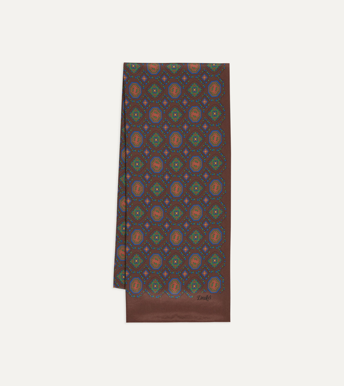 Brown Medallion Print Tubular Silk Scarf