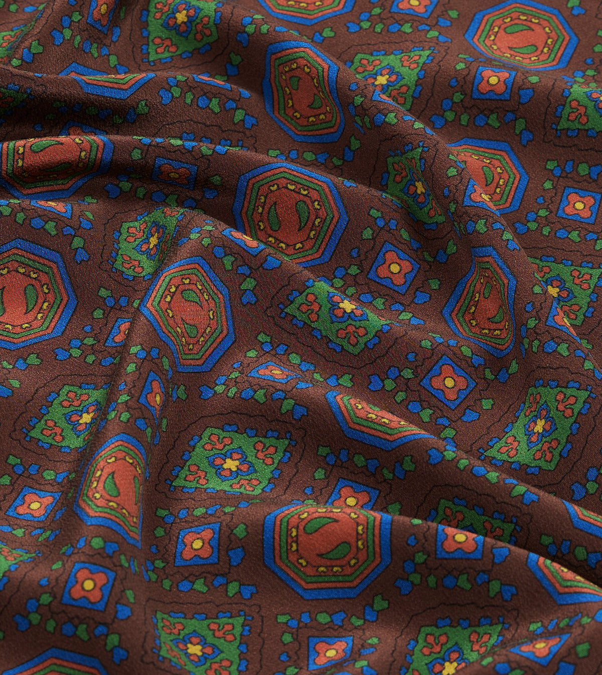 Brown Medallion Print Tubular Silk Scarf