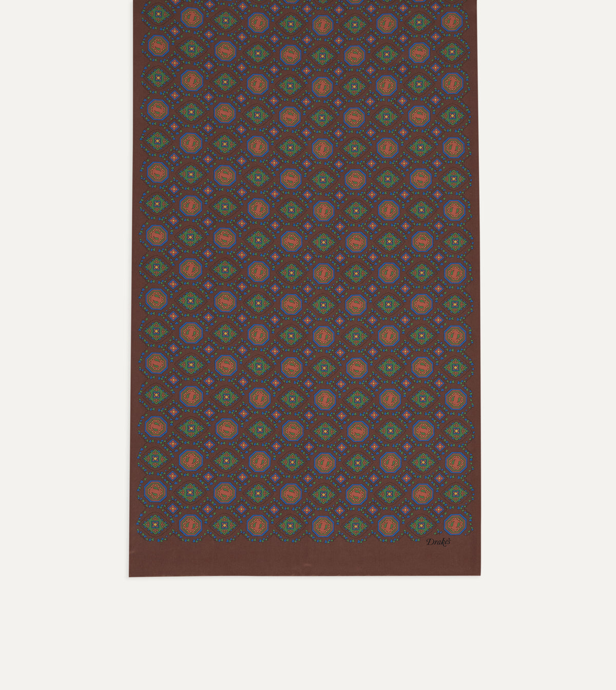 Brown Medallion Print Tubular Silk Scarf