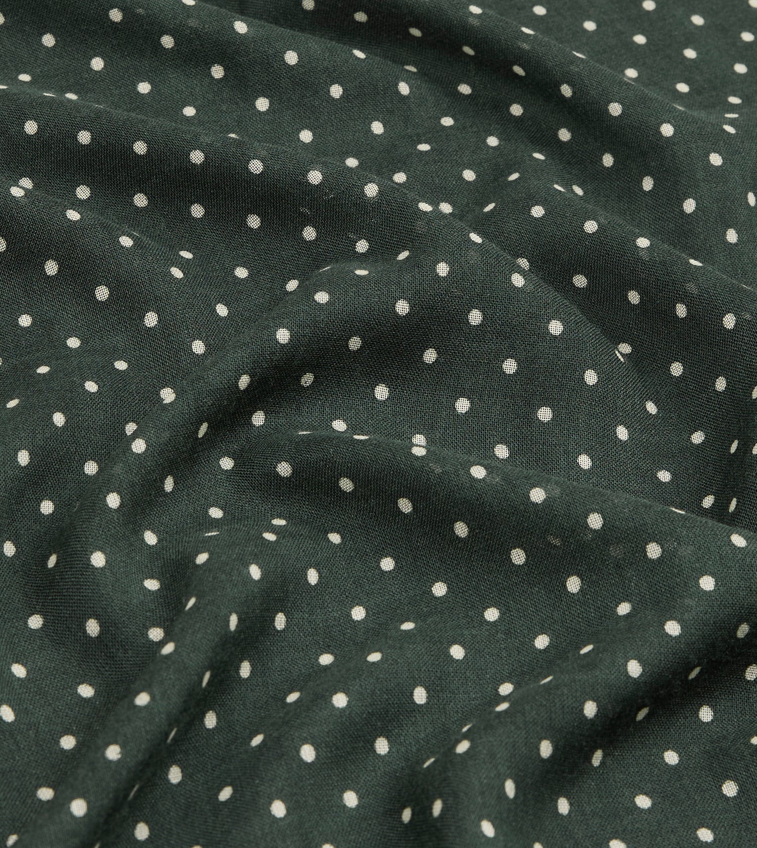 Green Polka Dot Print Shoestring Wool-Silk Scarf