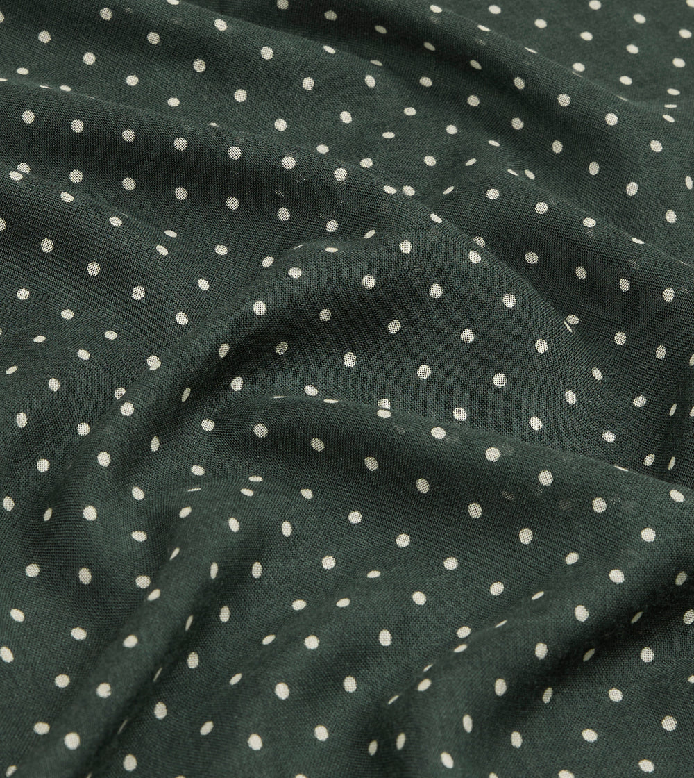 Green Polka Dot Print Shoestring Wool-Silk Scarf