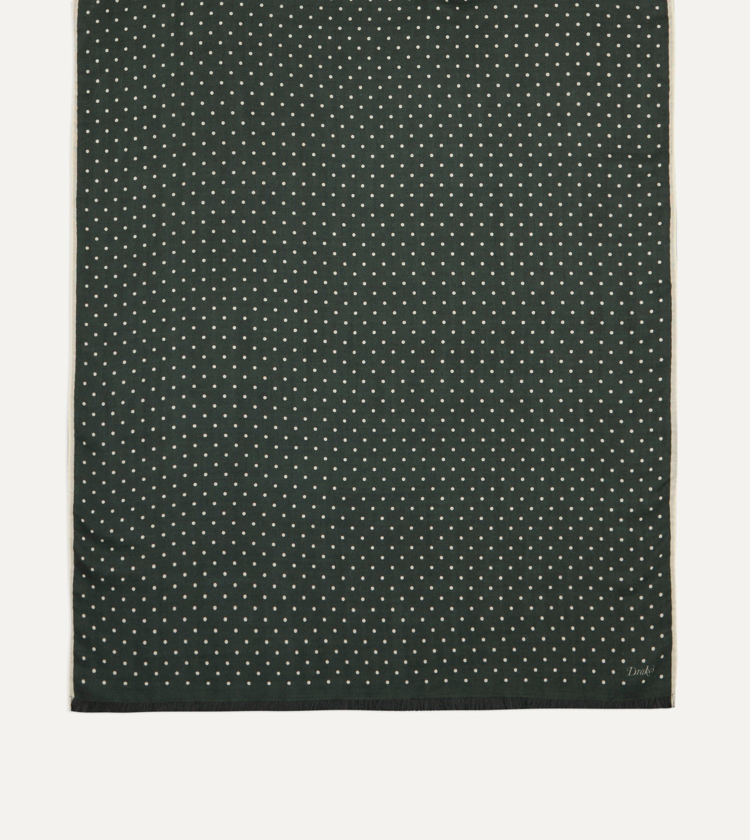 Green Polka Dot Print Shoestring Wool-Silk Scarf