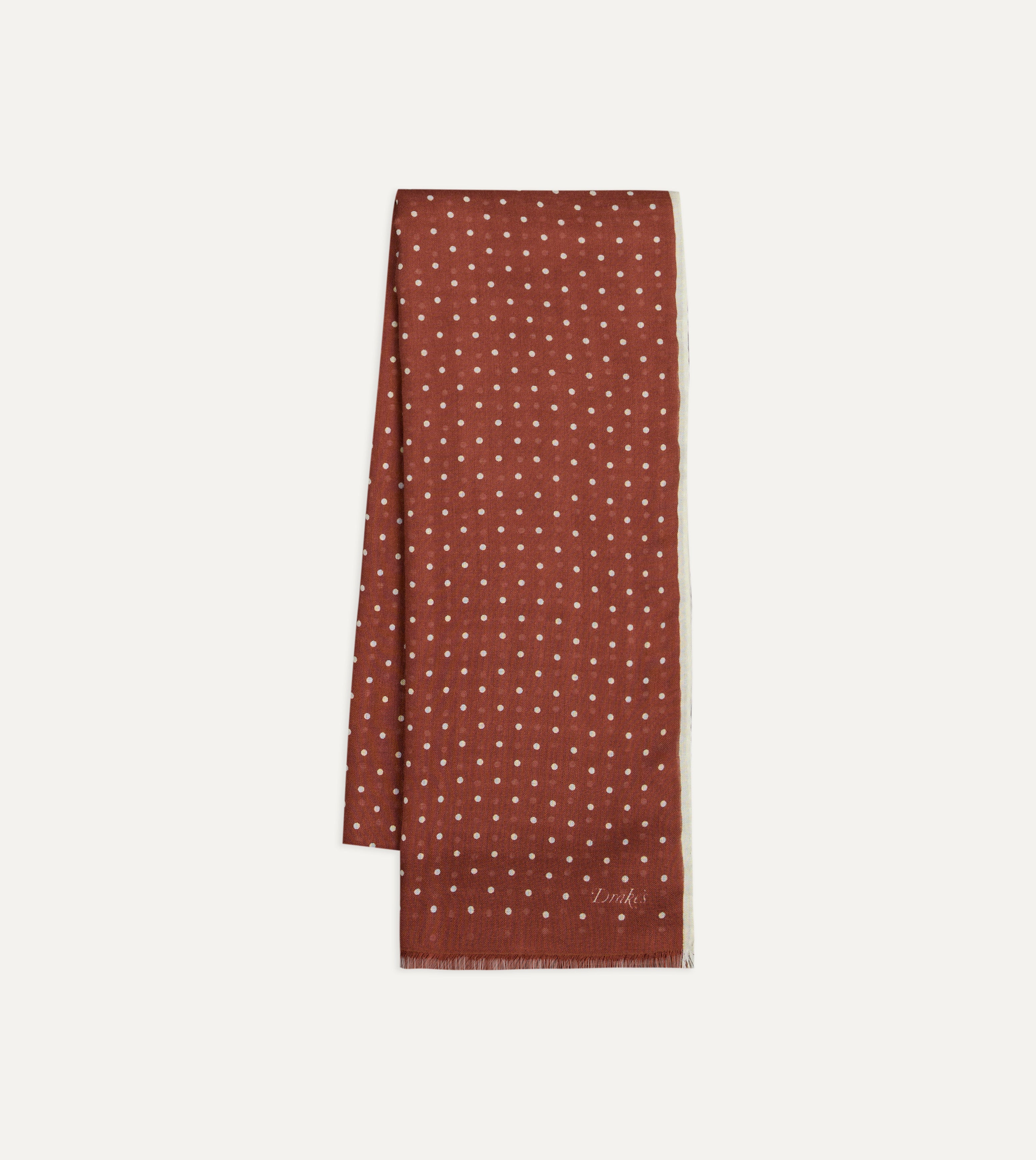 Burgundy Polka Dot Print Shoestring Wool-Silk Scarf