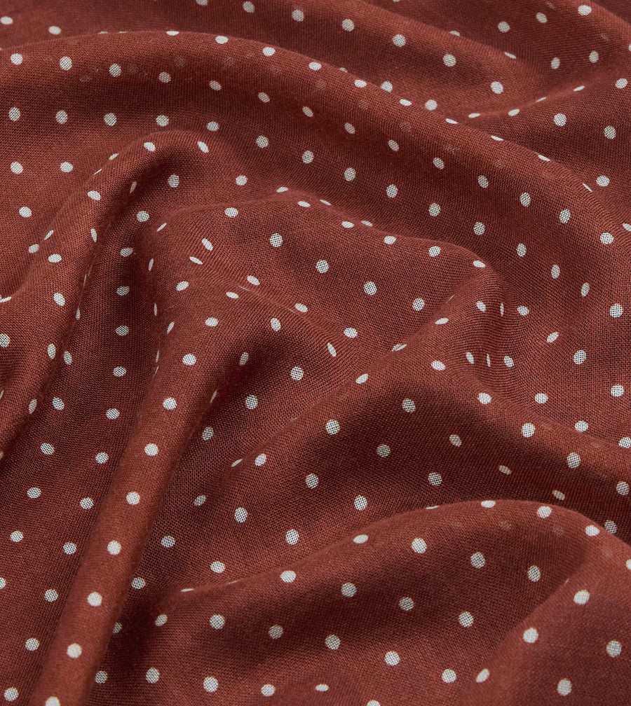 Burgundy Polka Dot Print Shoestring Wool-Silk Scarf