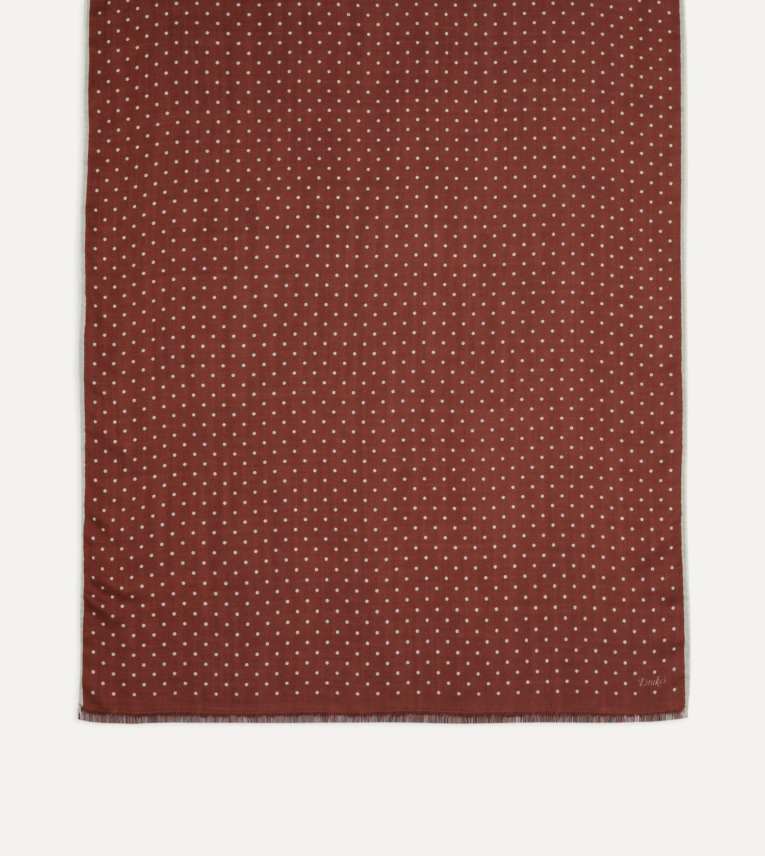 Burgundy Polka Dot Print Shoestring Wool-Silk Scarf