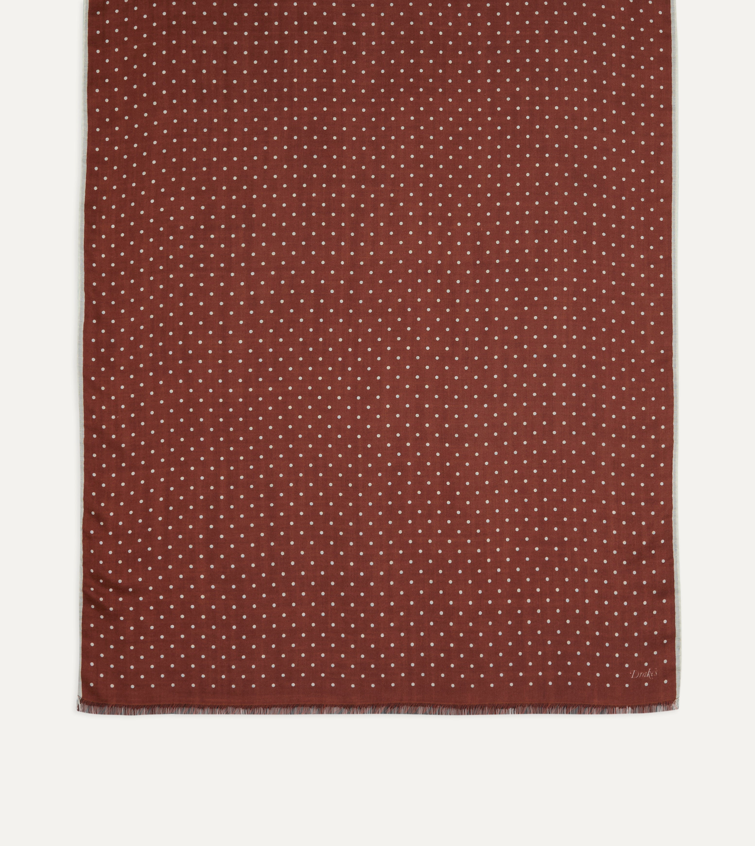 Burgundy Polka Dot Print Shoestring Wool-Silk Scarf