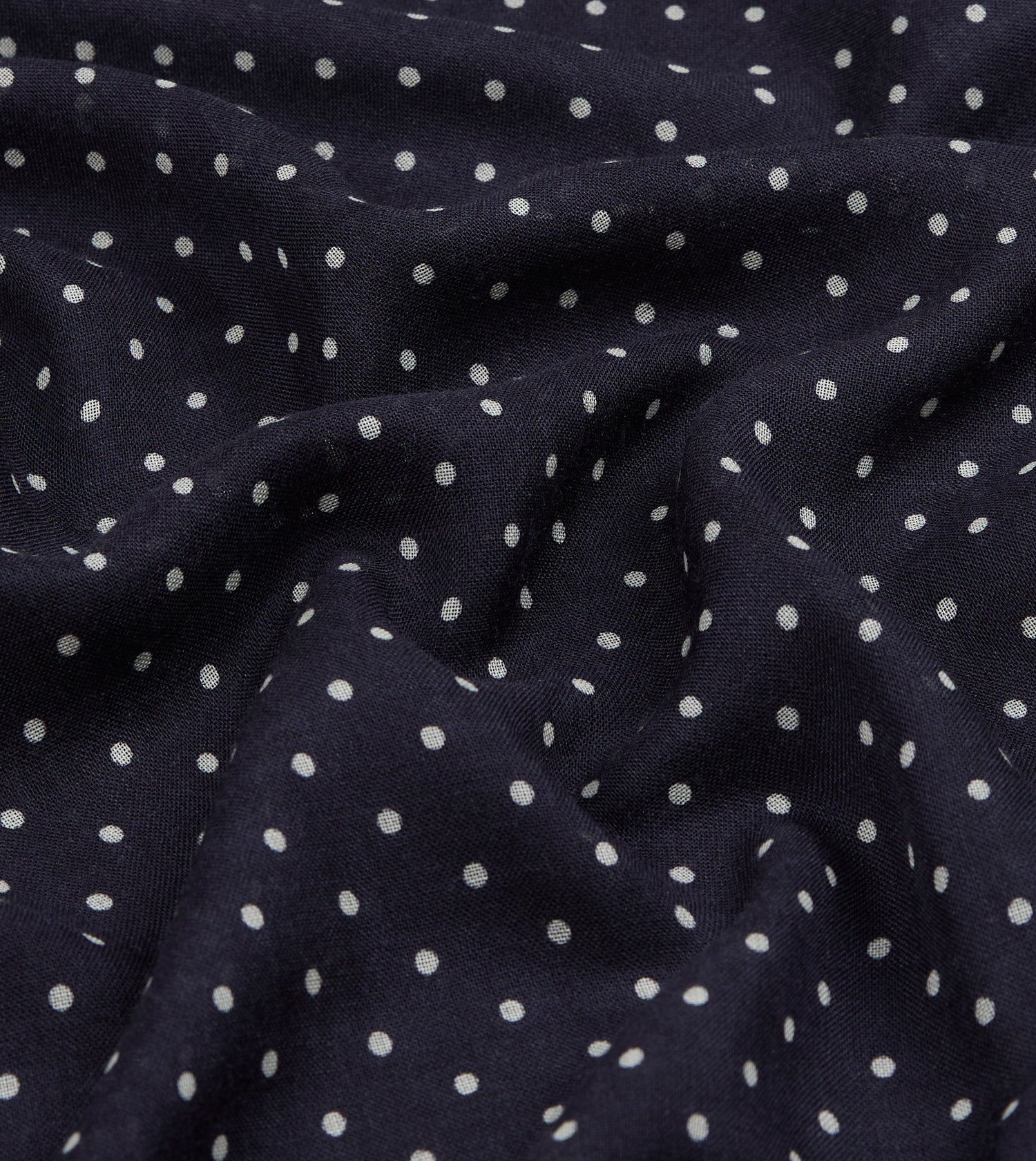 Navy Polka Dot Print Shoestring Wool-Silk Scarf