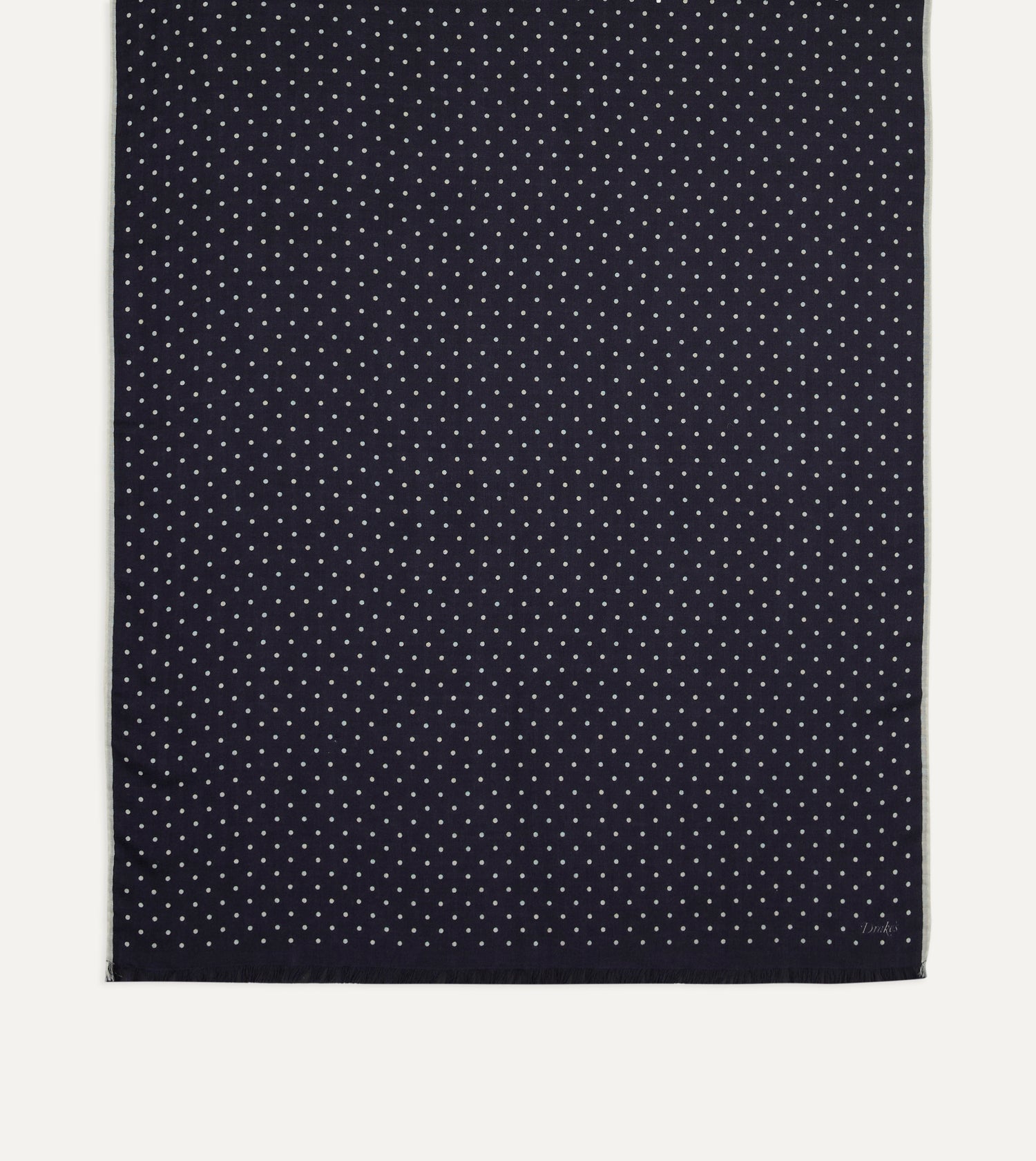 Navy Polka Dot Print Shoestring Wool-Silk Scarf