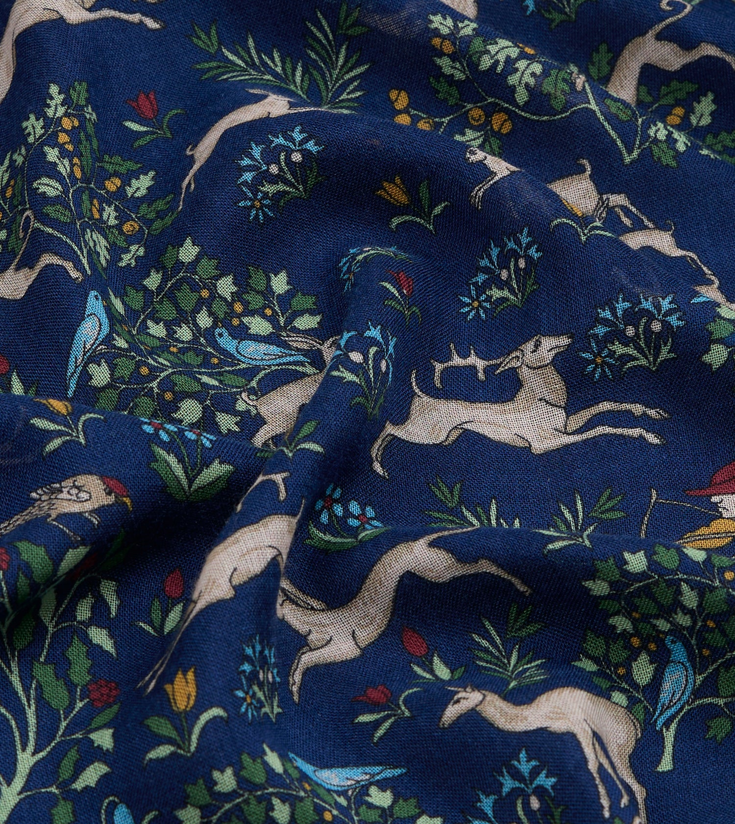 Navy Archival Animals Print Wool-Silk Scarf