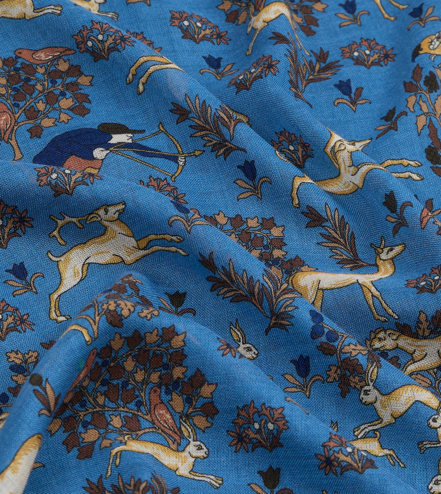 Blue Archival Animals Print Wool-Silk Scarf