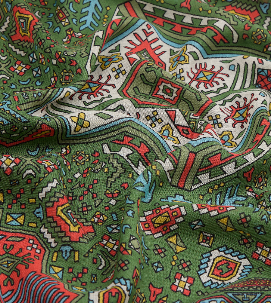 Green and Red Kelim Print Wool Silk Scarf