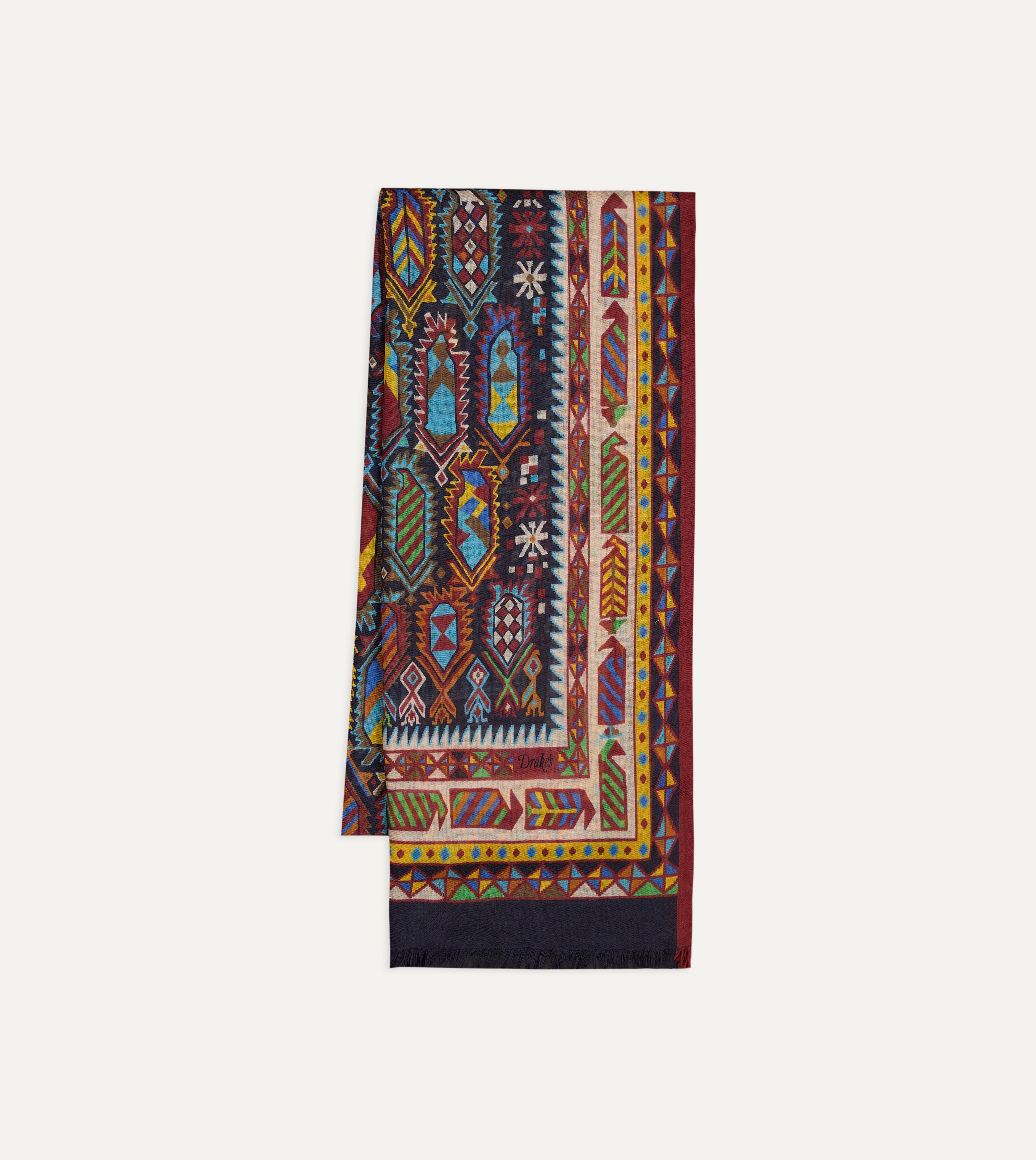 Purple and Navy Woven Print Wool Silk Scarf – Drakes US