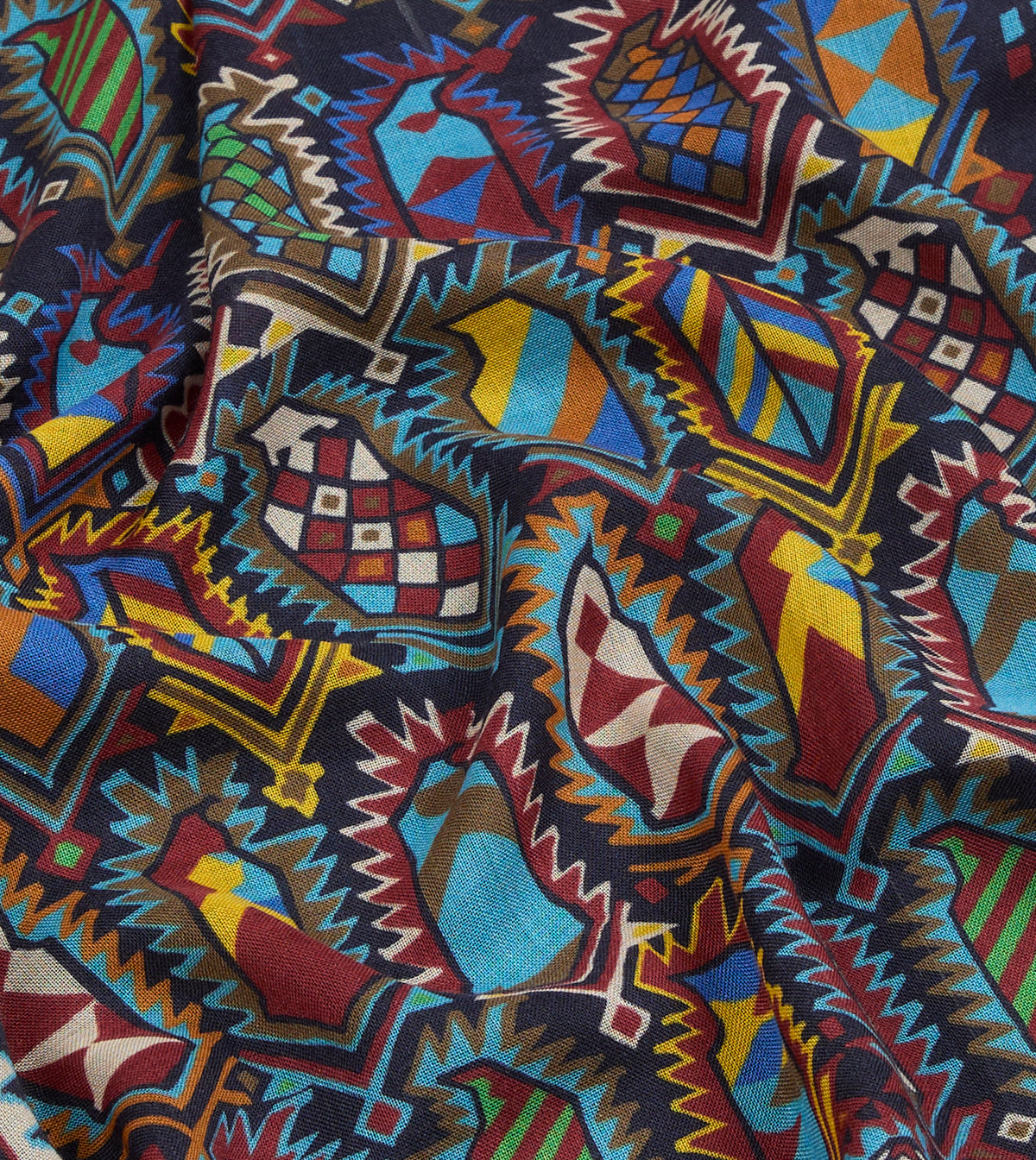 Purple and Navy Woven Print Wool Silk Scarf