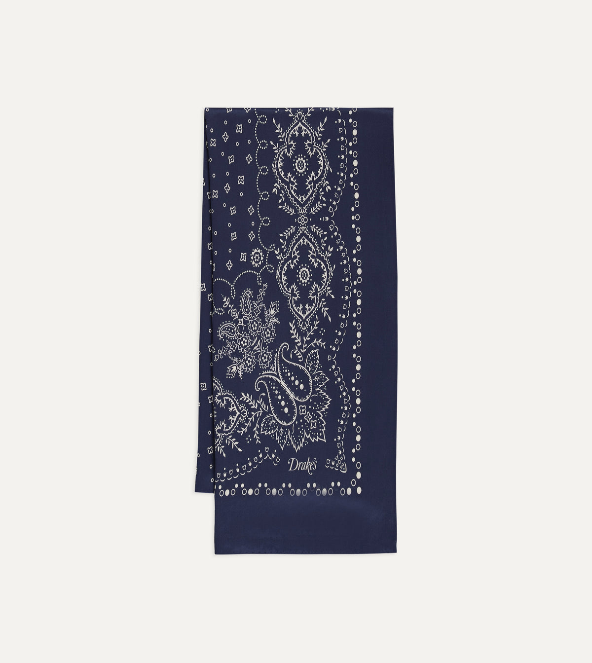 Navy Bandana Print Silk Scarf