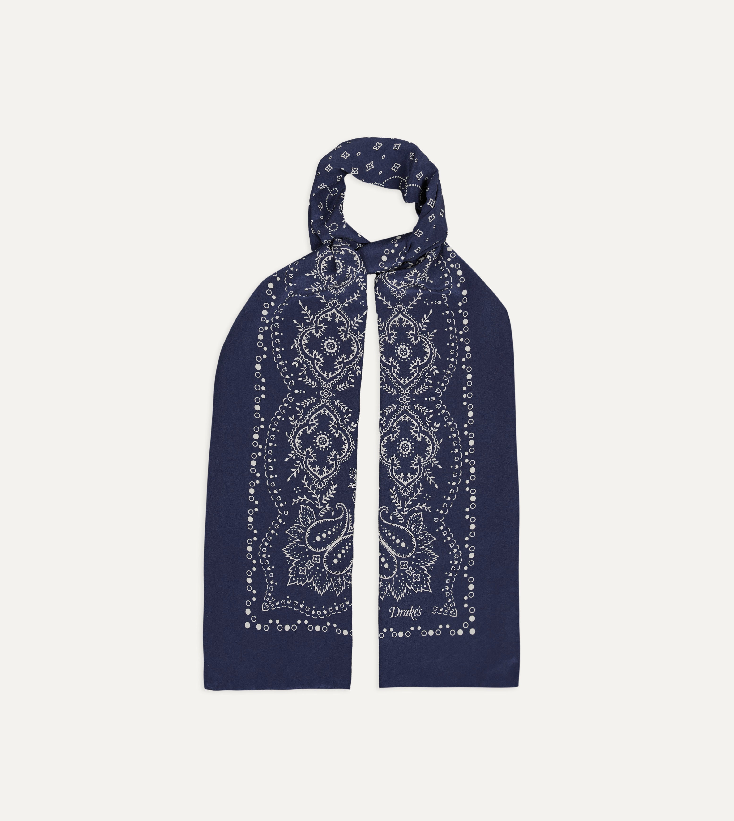 Navy Bandana Print Silk Scarf