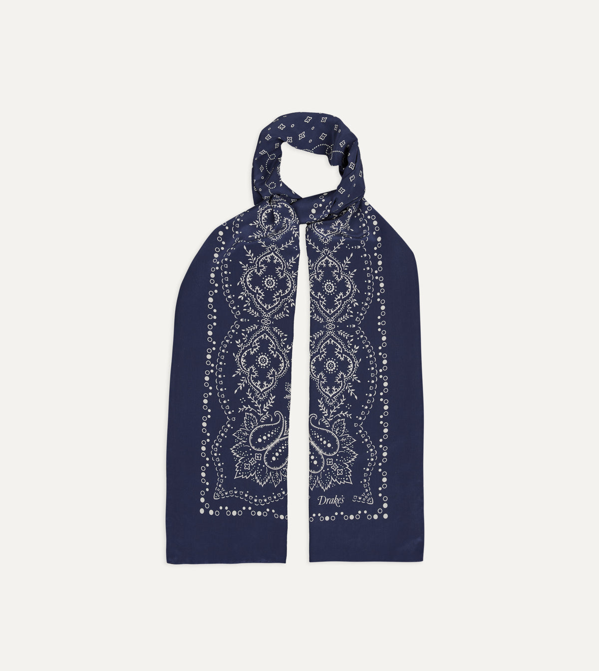 Navy Bandana Print Silk Scarf