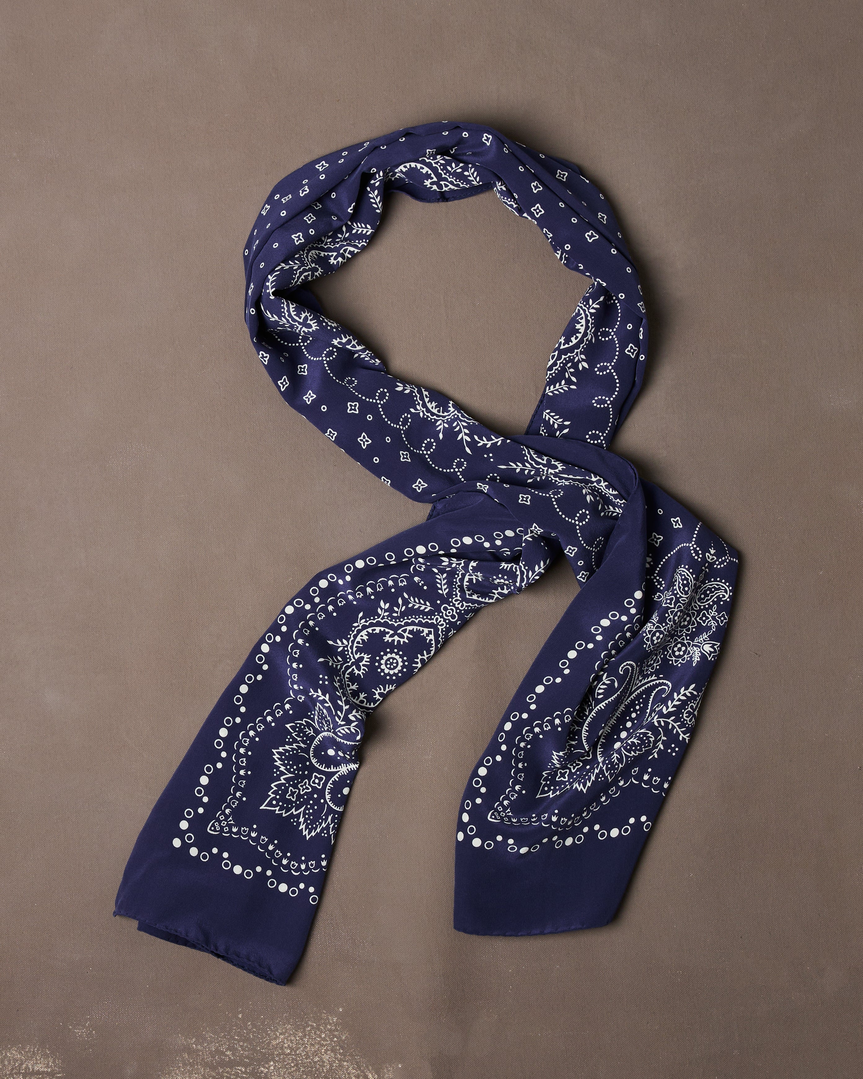 Navy Bandana Print Silk Scarf