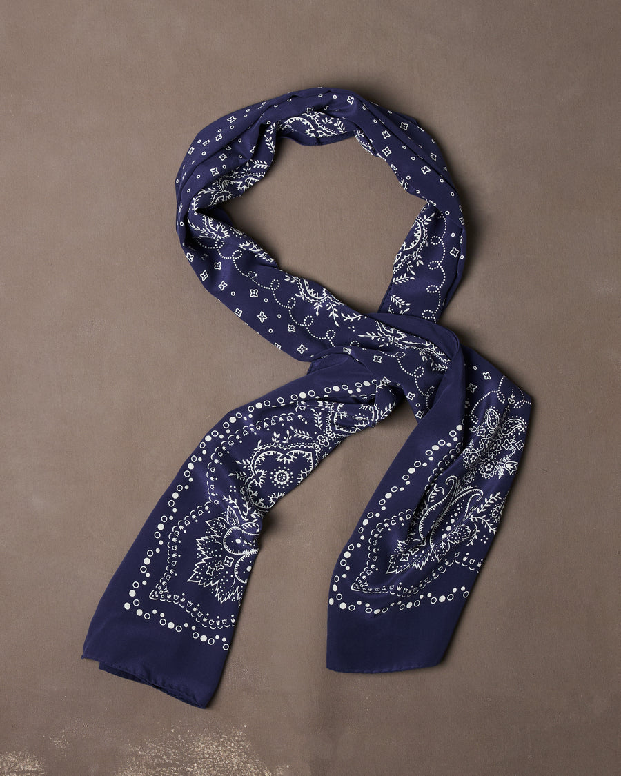 Navy Bandana Print Silk Scarf