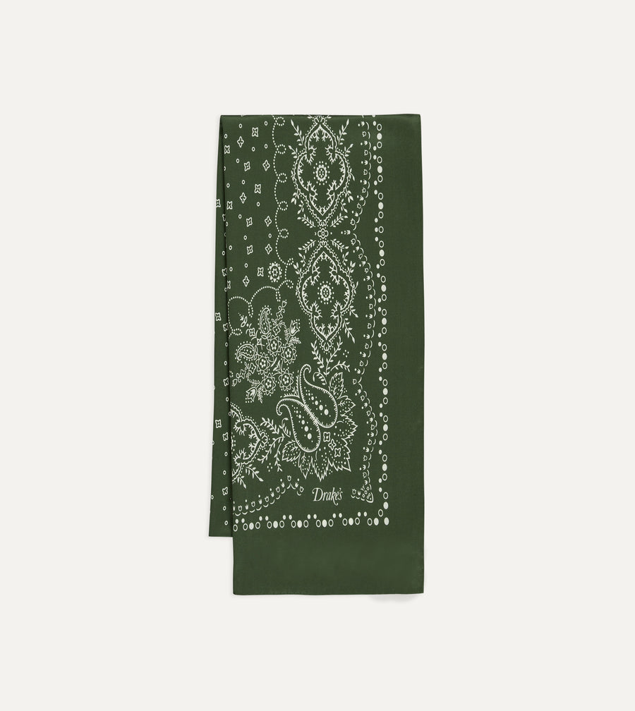 Green Bandana Print Silk Scarf