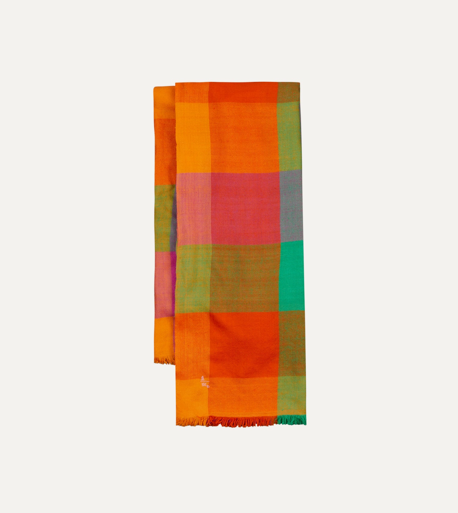 Orange Madras Check Cashmere Scarf