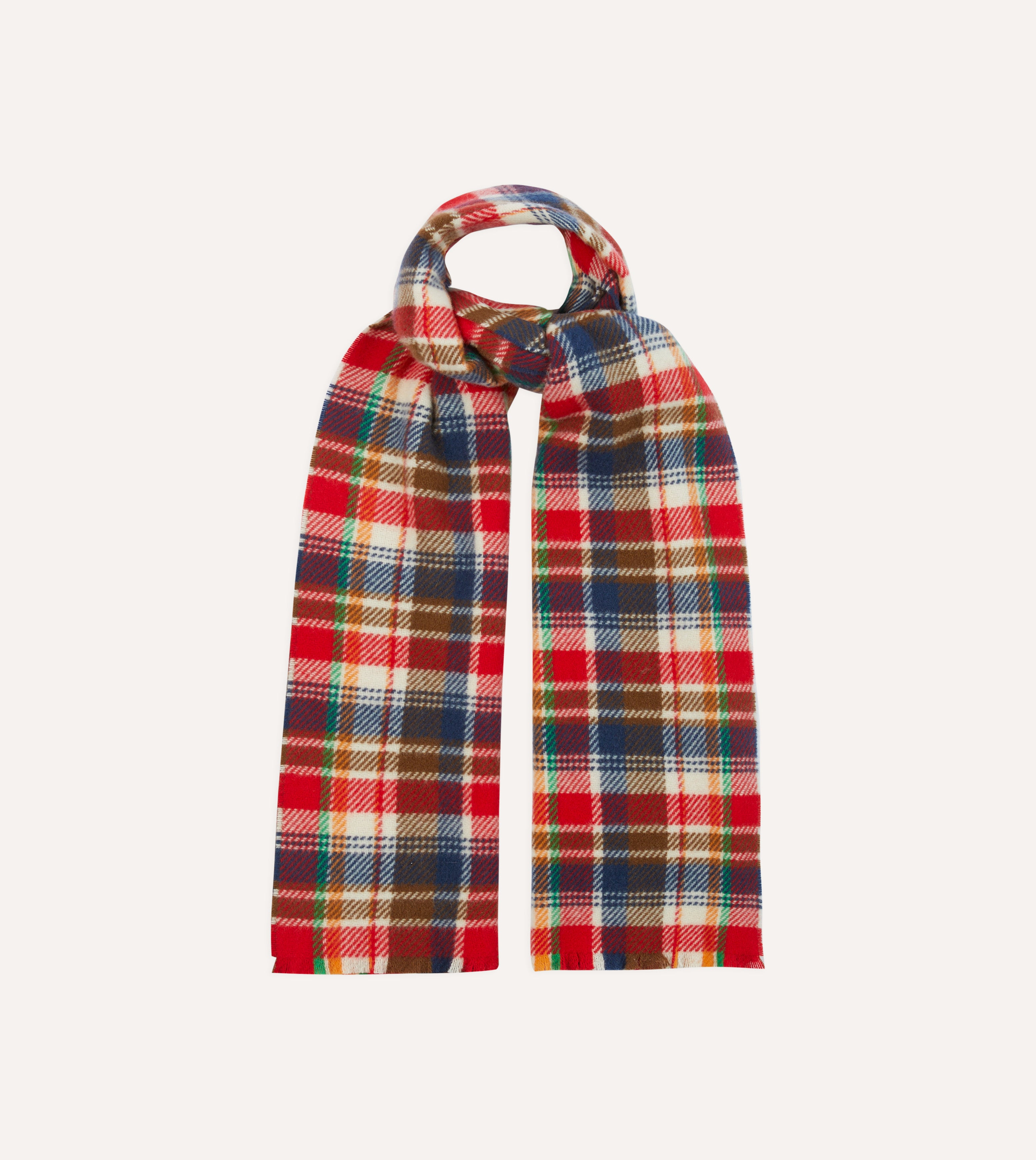 Red Multi Tartan Check Wool Scarf