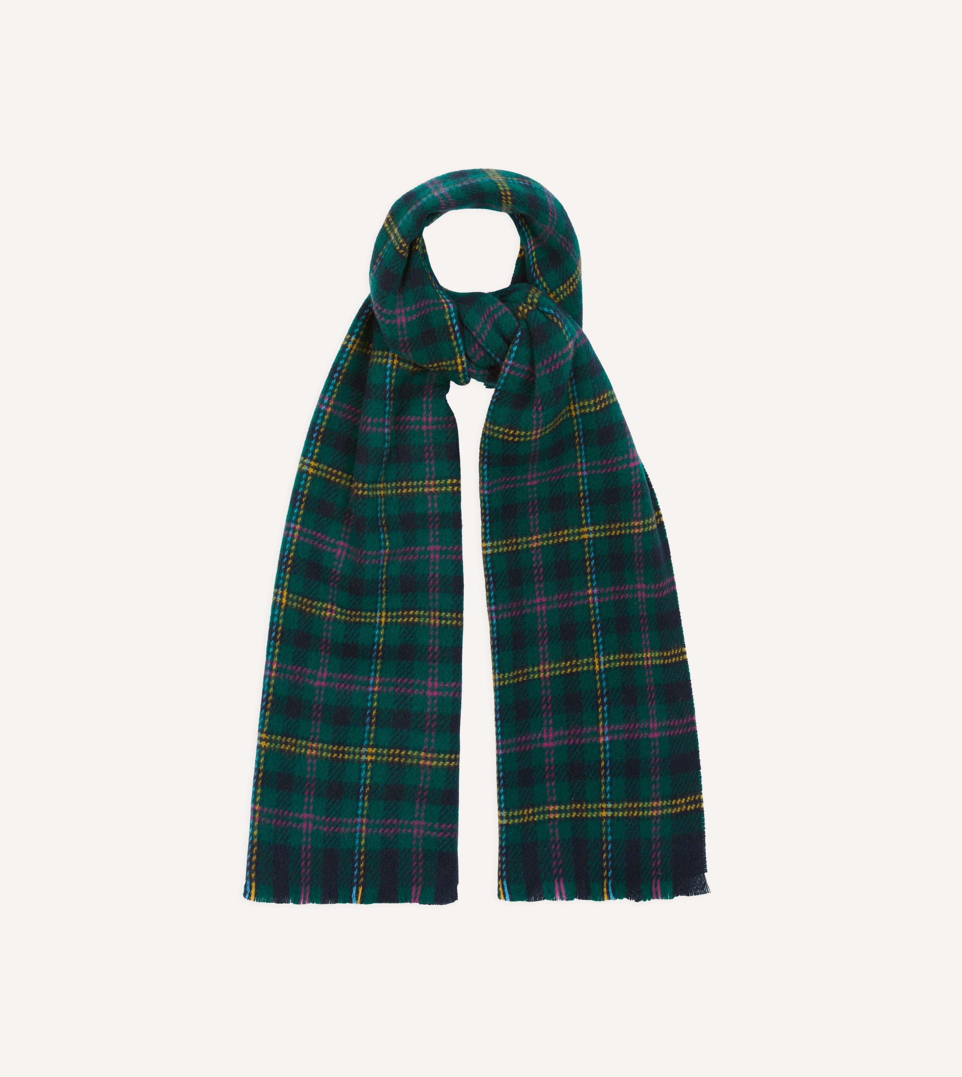 Drake's Scotland green wool scarf offers 68x14.5