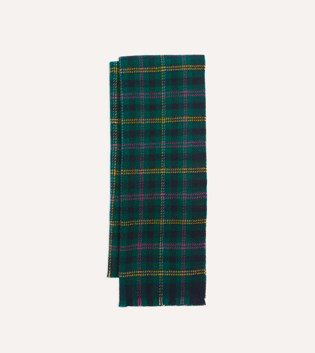 Green Tartan Check Wool Scarf – Drakes US