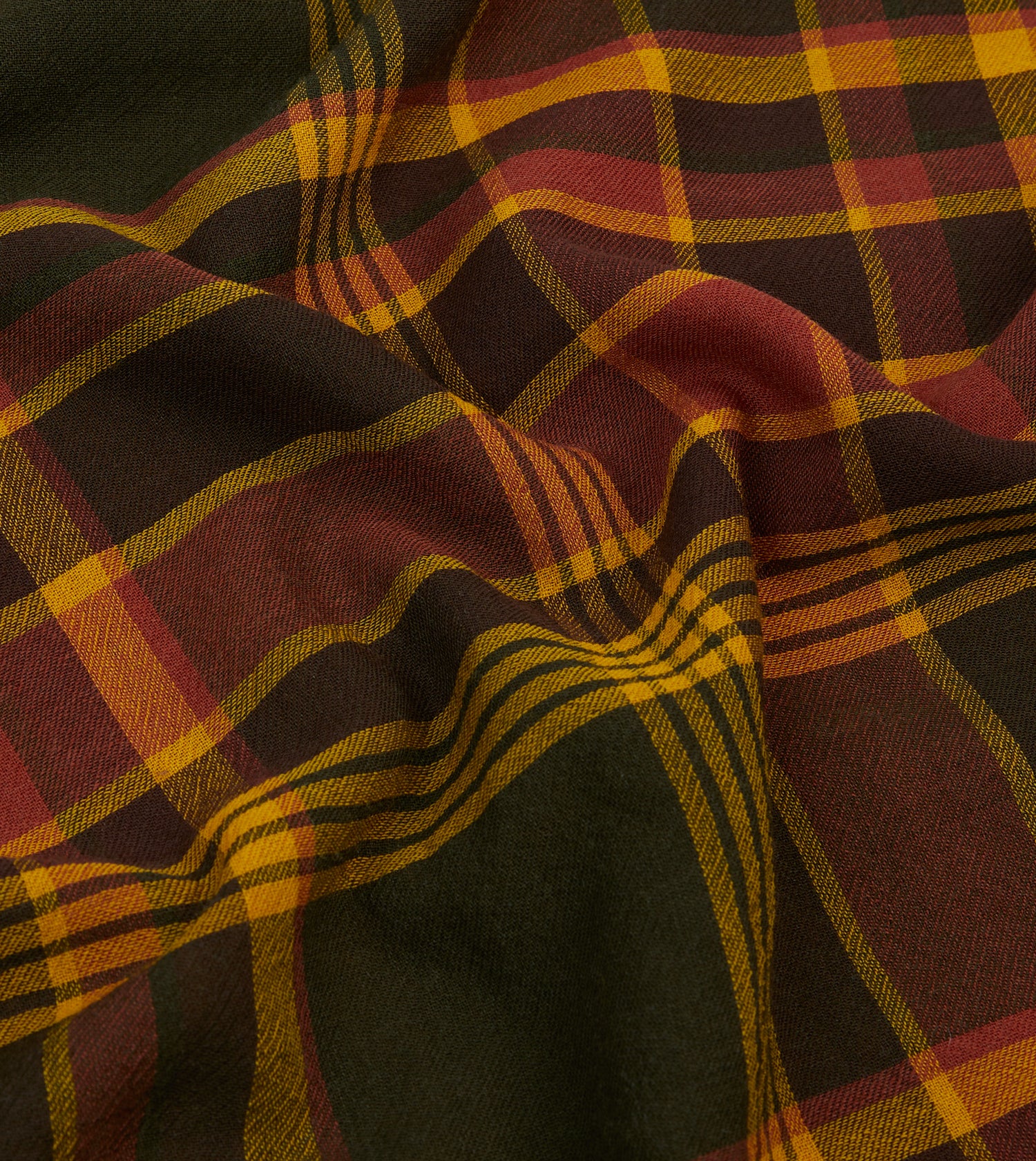 Brown and Red Tartan Check Wool Scarf